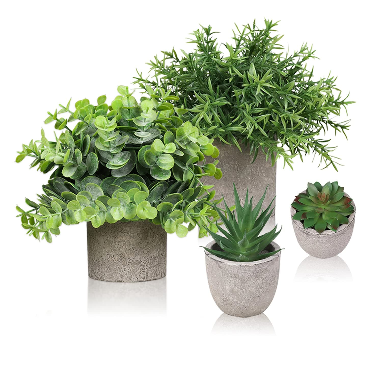 SamchilderlanSmall Artificial Plants Set of 4, Plastic Fake Plants Indoors In Pots, Eucalyptus Succulents Potted Faux Plants Desk Plants for Bathroom/Office/Home Decor
