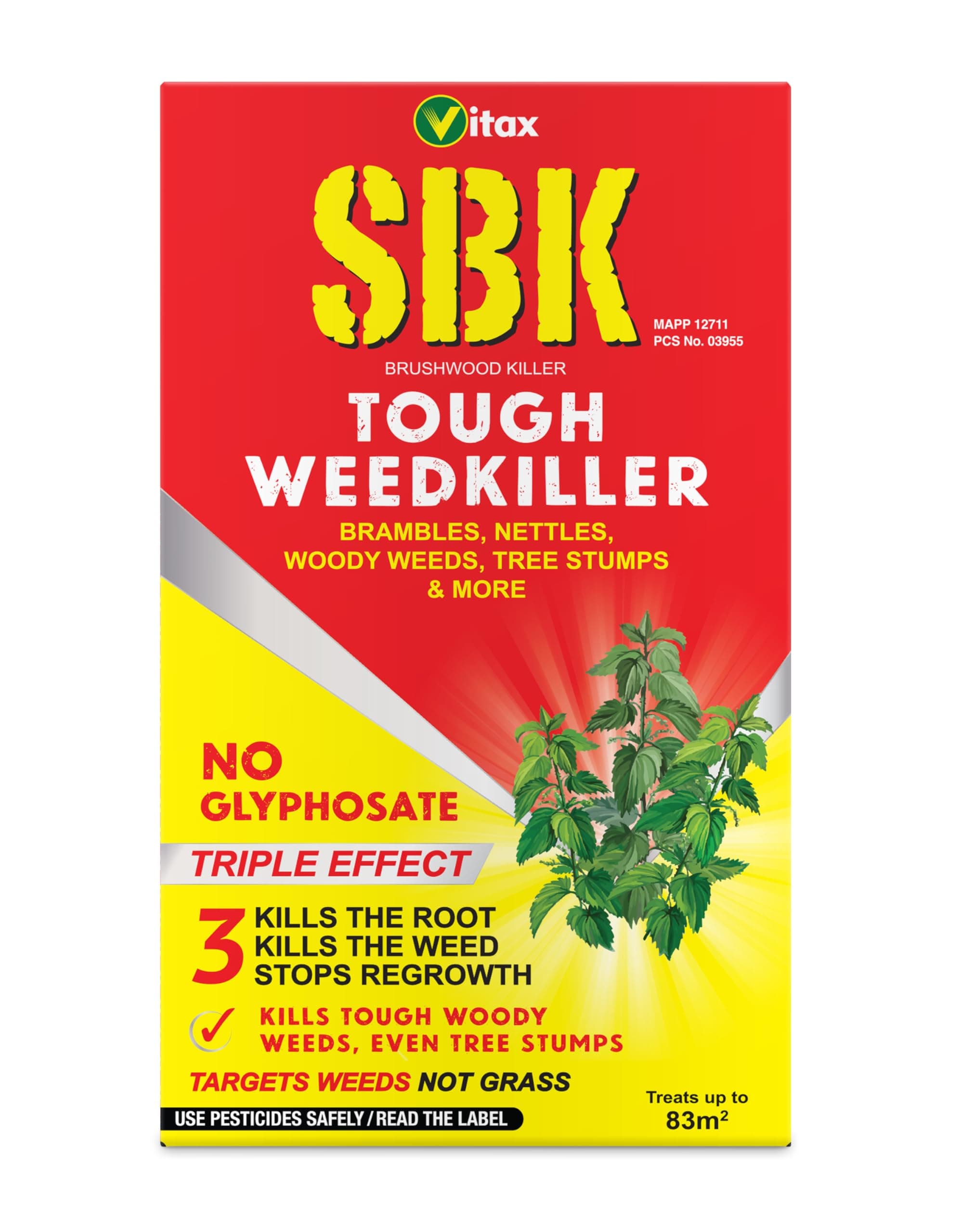 Vitax SBK Tough Weedkiller, Kills Down To The Roots, Suitable For Brambles, Nettles, Dock, Woody Weeds, Hardwood & Tree Stumps, Targets Weeds Not Grass, Concentrate - 250Ml, Coverage 83M2