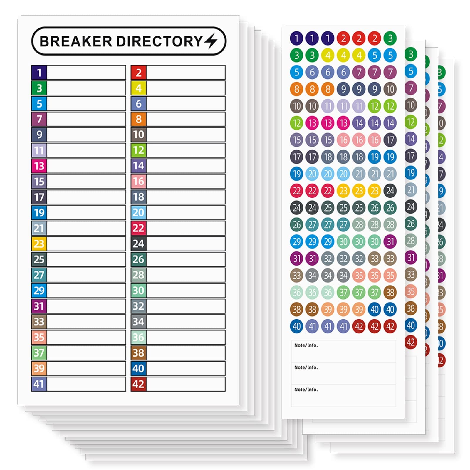 16 Sheets Breaker Panel Labels Electrical Box Sticker Numbers Breaker Panel Labels Electrical Sticker Number Catalog Load Center Adhesive Waterproof Reusable(Mix Colors)