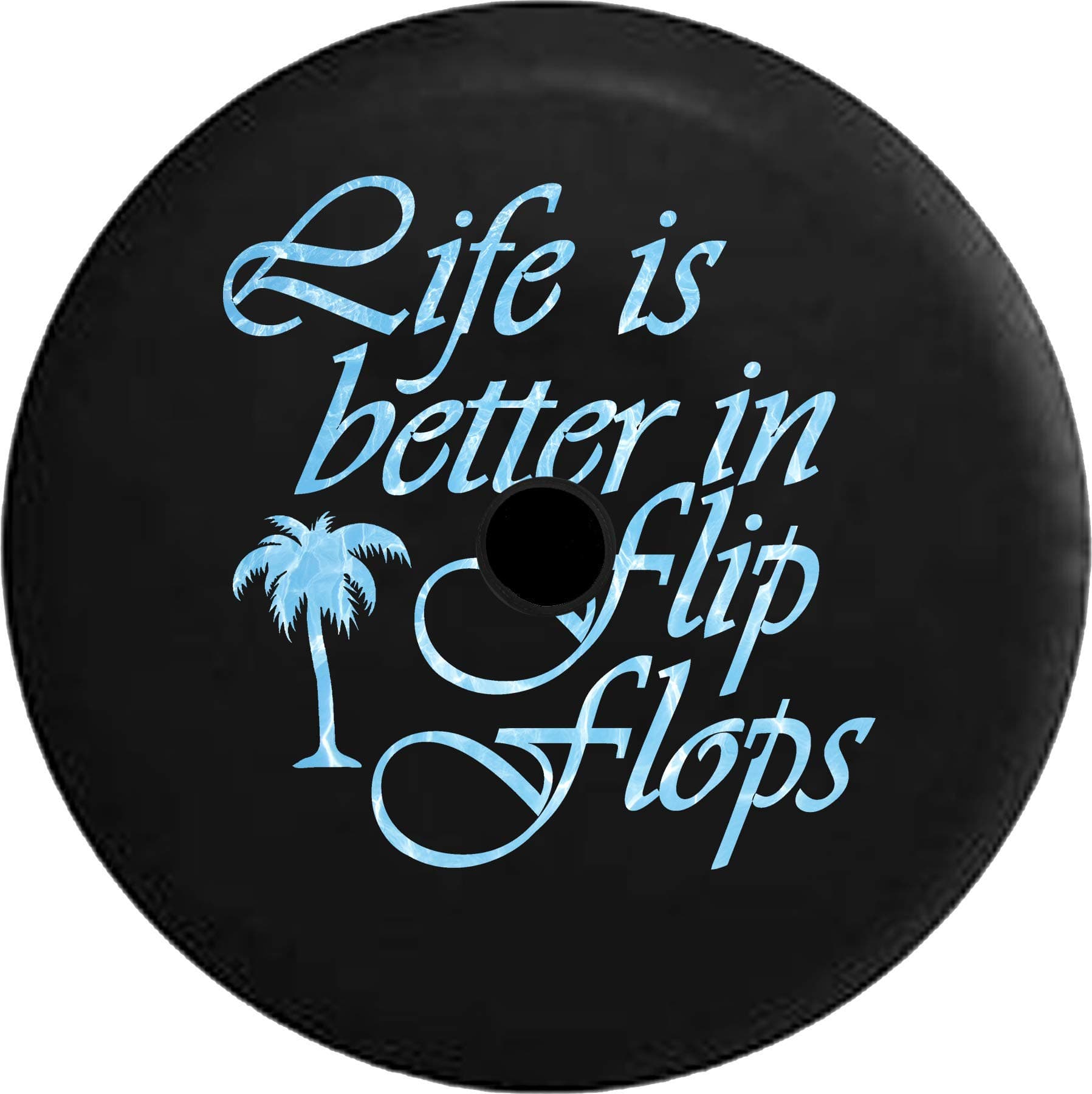 JL Spare Tire Cover Life is Better in Flip Flops Ocean Sea Life Palm Tree with Backup Camera Hole Black 32 in