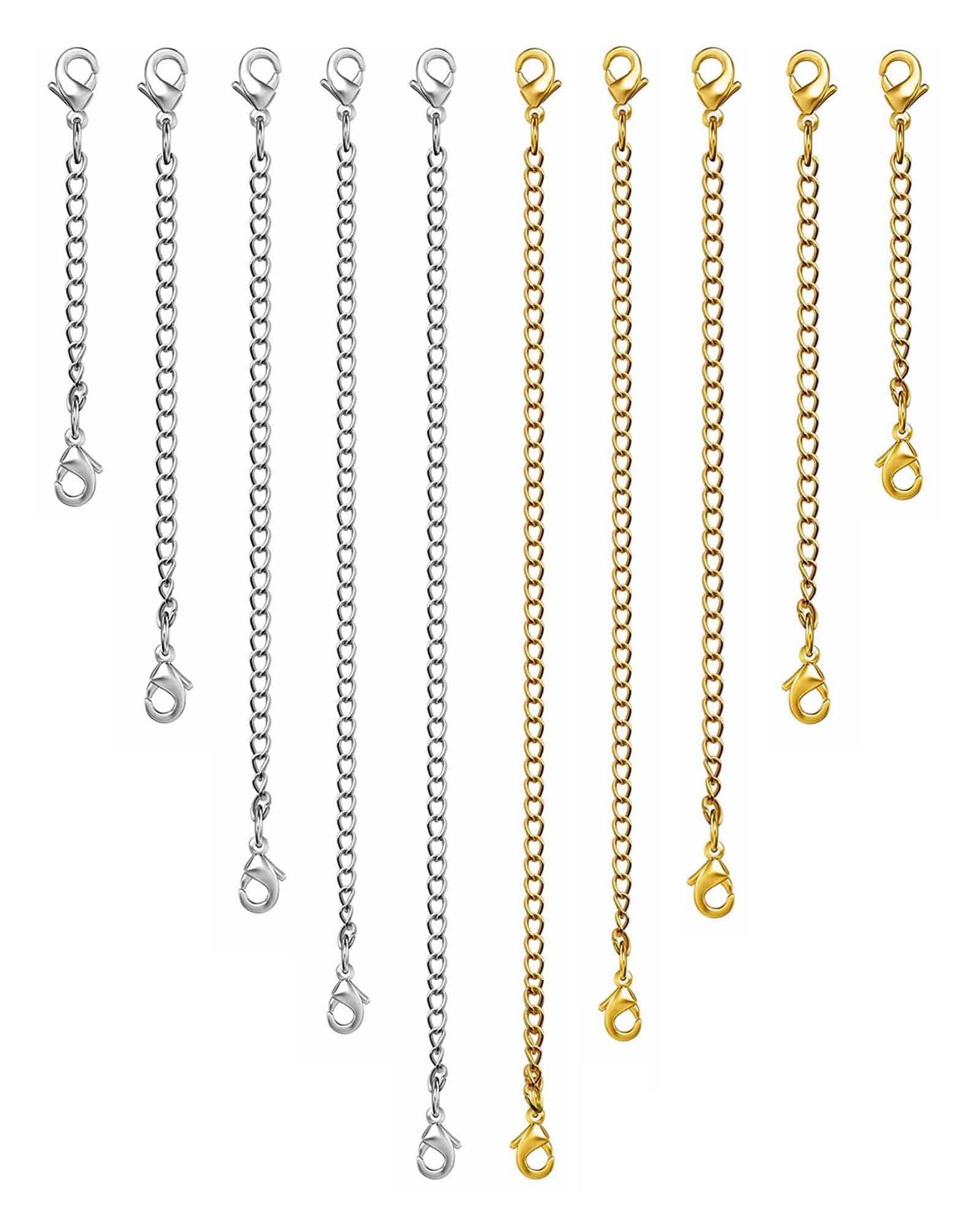 OHINGLT Necklace Extender 10Pcs Chain Extenders for Necklaces Bracelet, 14K Gold and Silver Plated Stainless Steel Extension Chain for Women Jewelry Making