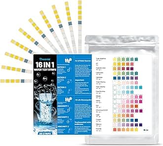 ausyde 50-Pack 16-in-1 Water Test Strips for Drinking Water - Measure Water Hardness, Free Chlorine, Iron, Copper, Lead, Nitrate Content and More