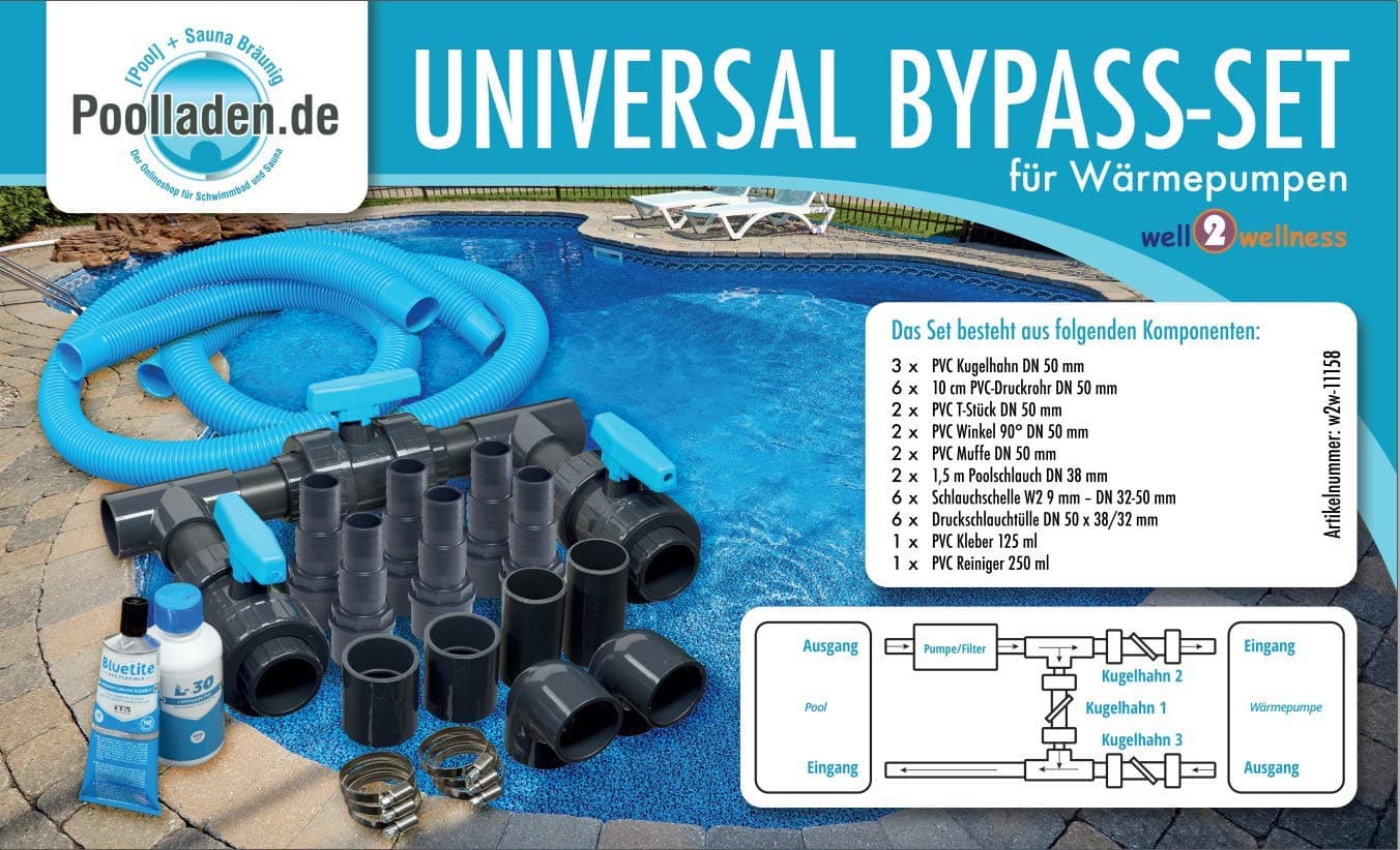 well2wellness® Pool bypass set universal for heat pumps, pool heaters and solar heaters
