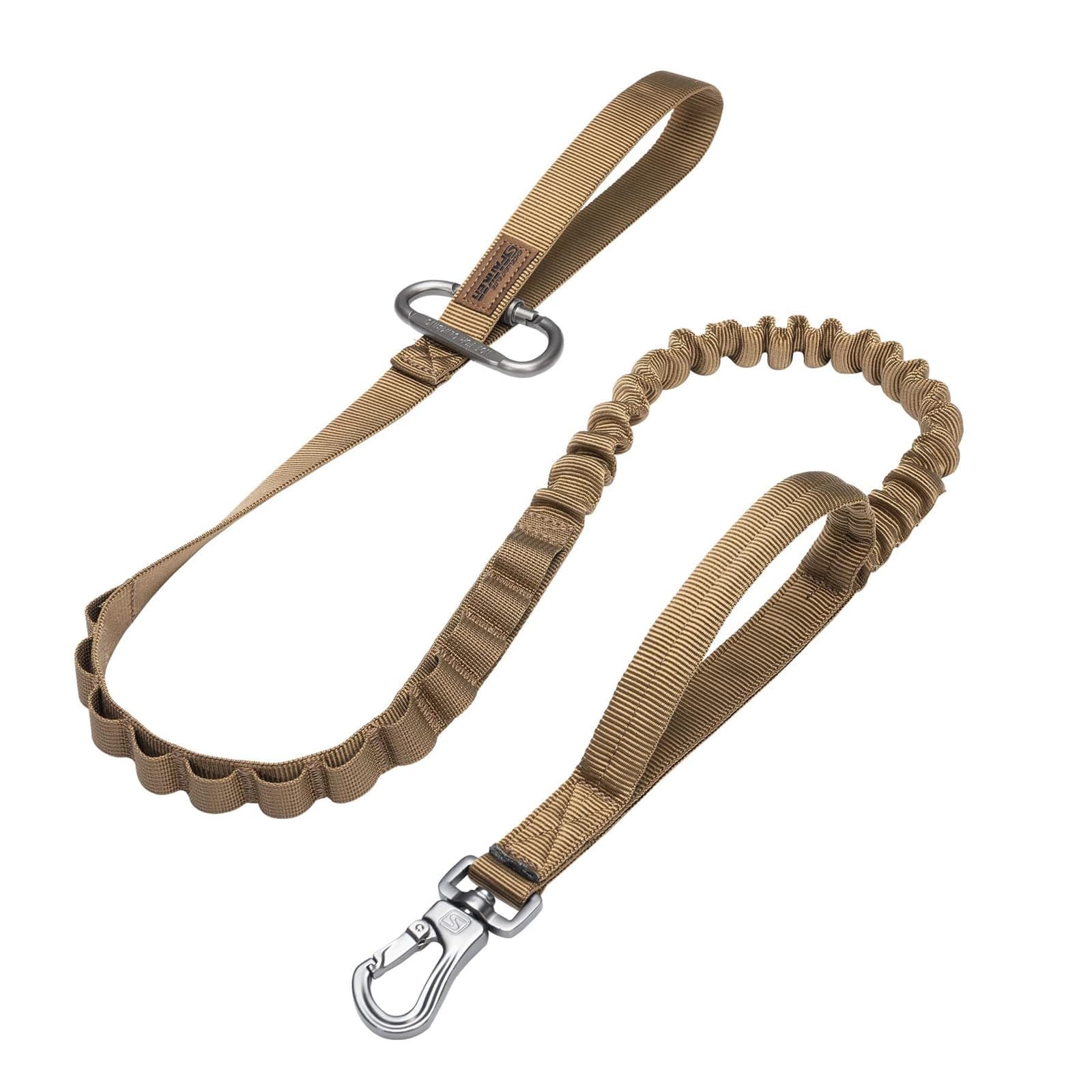 EXCELLENT ELITE SPANKERTactical Bungee Dog Leash Military Adjustable Dog Leash Quick Release Elastic Leads Rope with 2 Control Handle(Brown)