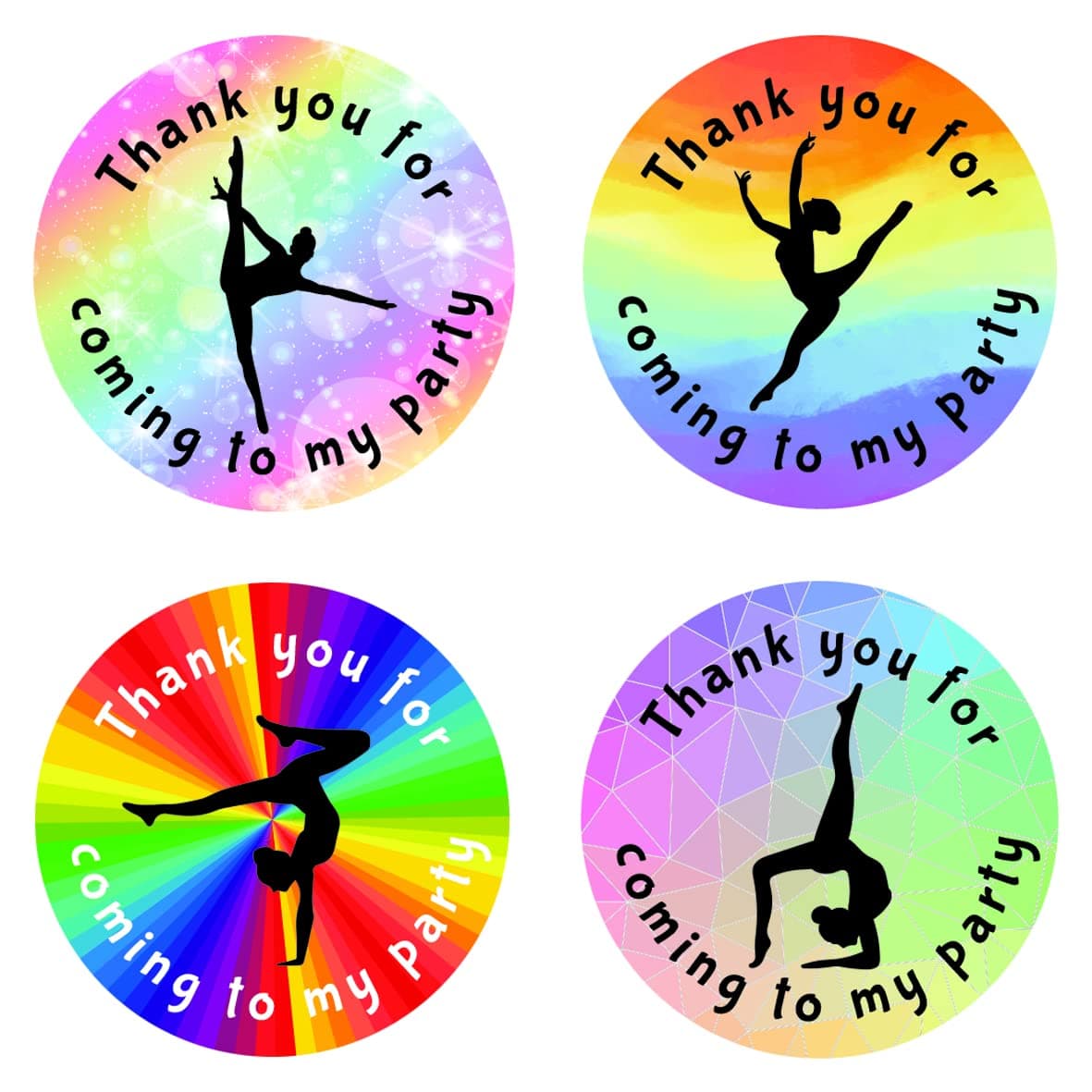 40mm Gymnastics Thank You for Coming to My Party Round Stickers for Party Bags & Sweet Cones (24 x Stickers)