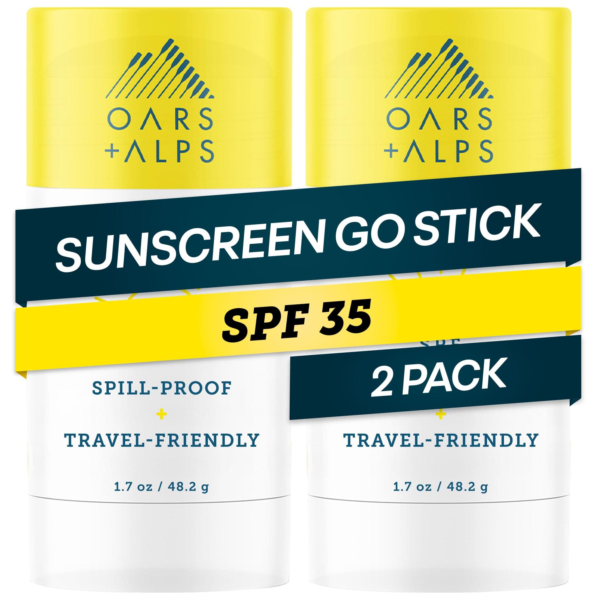 Oars + Alps Go Stick Clear Sunscreen and Sunblock with Jojoba Oil, Water & Sweat Resistant, Reef Safe, SPF 35, 3.4 Oz, Pack of 2