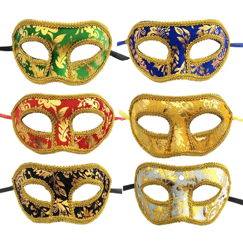 YGSAT 6 Pcs Masquerade Ball Masks for Women and Men,6 Colors Gold Shining Plated Masquerade Mask Wedding Props Mardi Gras Party Costume Accessory