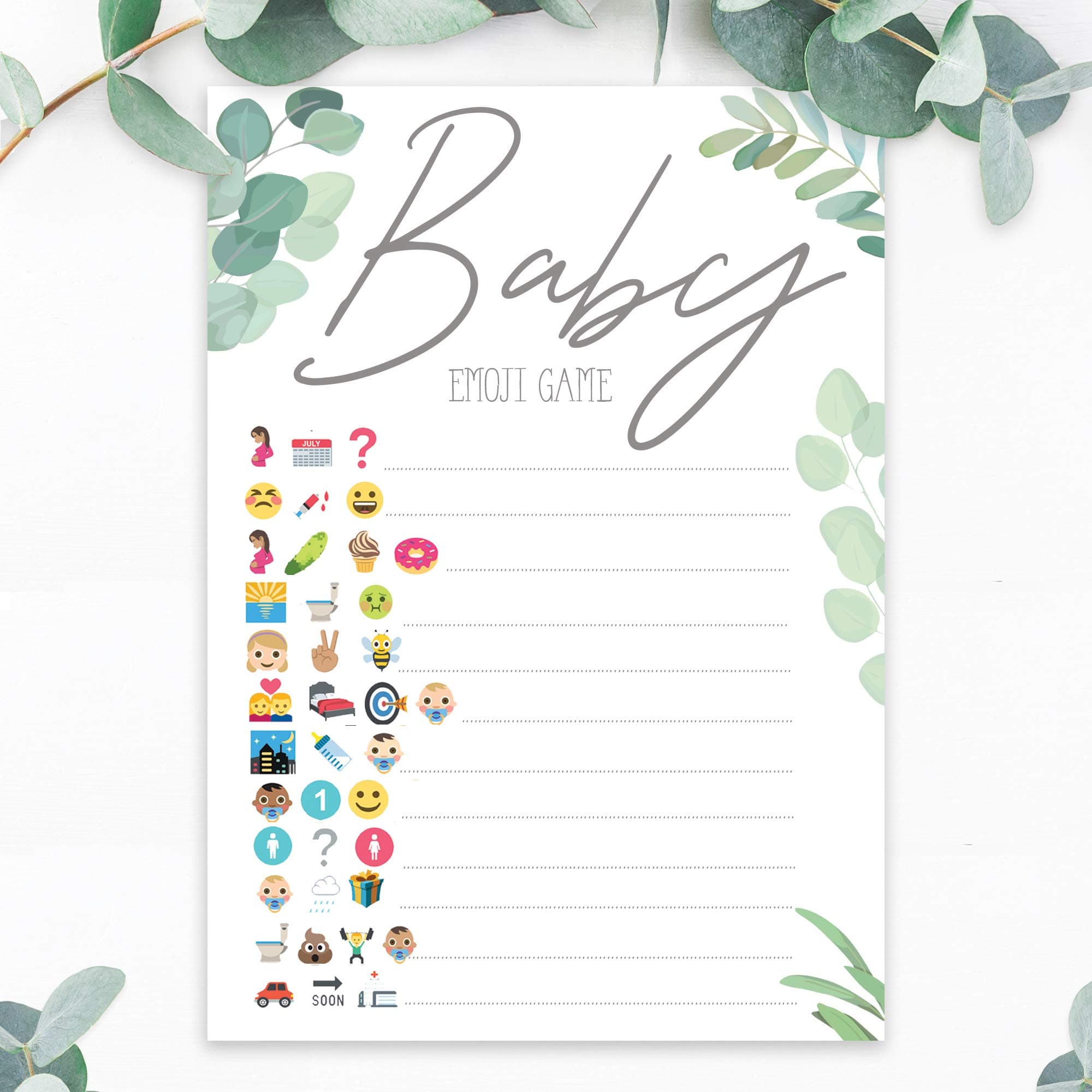 Little Angels JamboreeBaby Shower Game - Pack of 10 Baby Boho/BOTANICAL Emoji Game Cards - Guess The Word From The Picture (BSBBEG10)