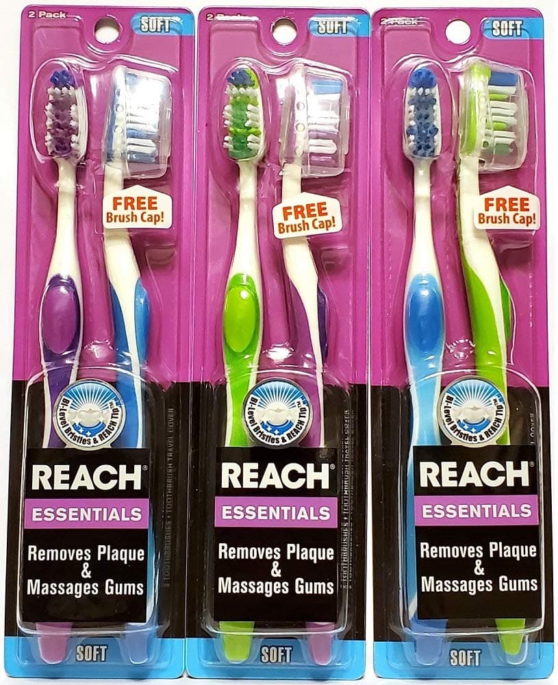 REACHEssentials Soft Toothbrush, Assorted Colors, 2 Count (Pack of 3) Total 6 Toothbrushes
