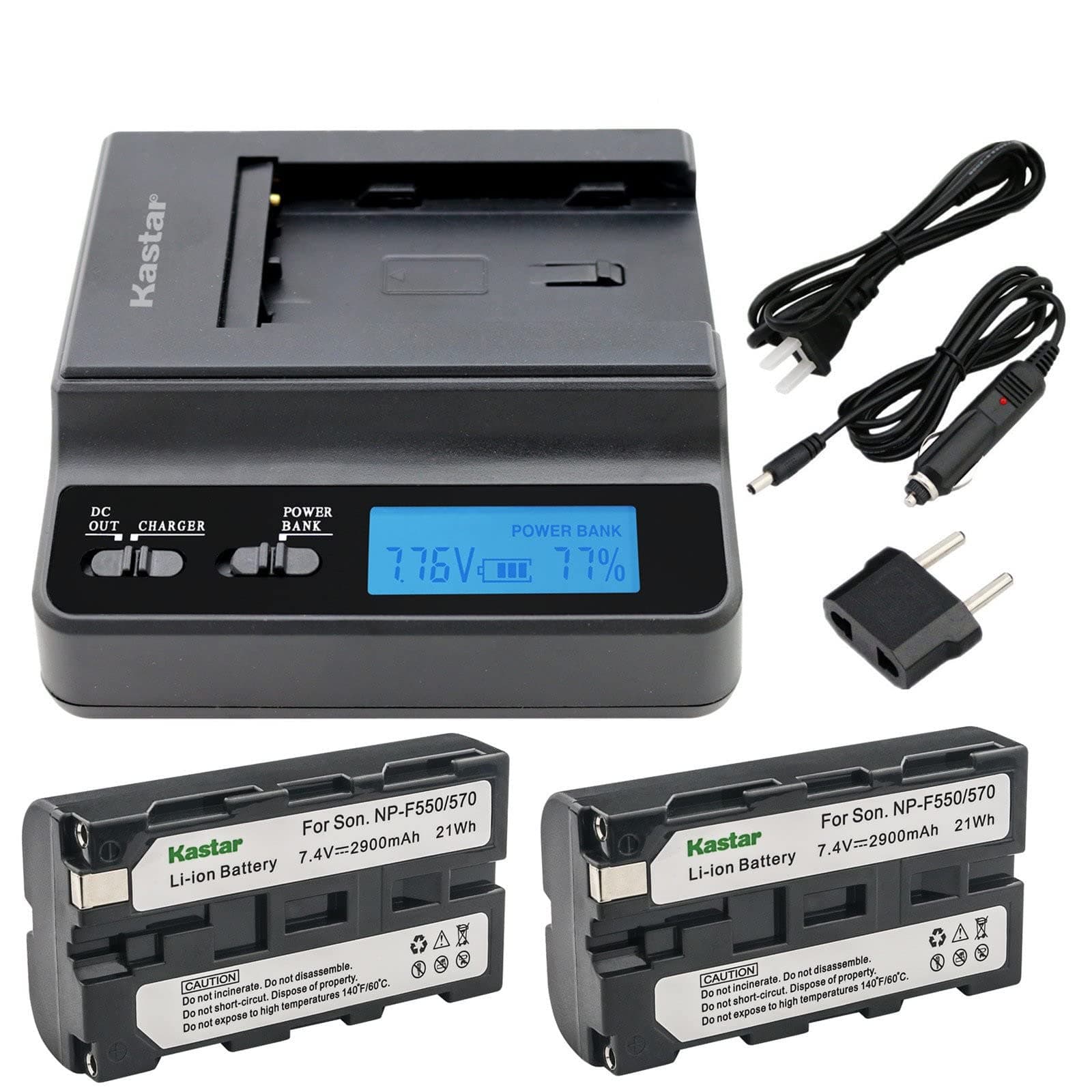 Kastar 2 Battery + Ultra Fast Charger Replacement for Sony NP-F550 NP-F570 CCD-TRV66 DCM-M1 DCR-SC100 TR7 DSC-CD250 D700 D-V500 EVO-250 GV-A100 HDR-AX2000 HDR-FX7 HDR-FX1000 HVR-M10P HXR-NX5 NEX-FS100