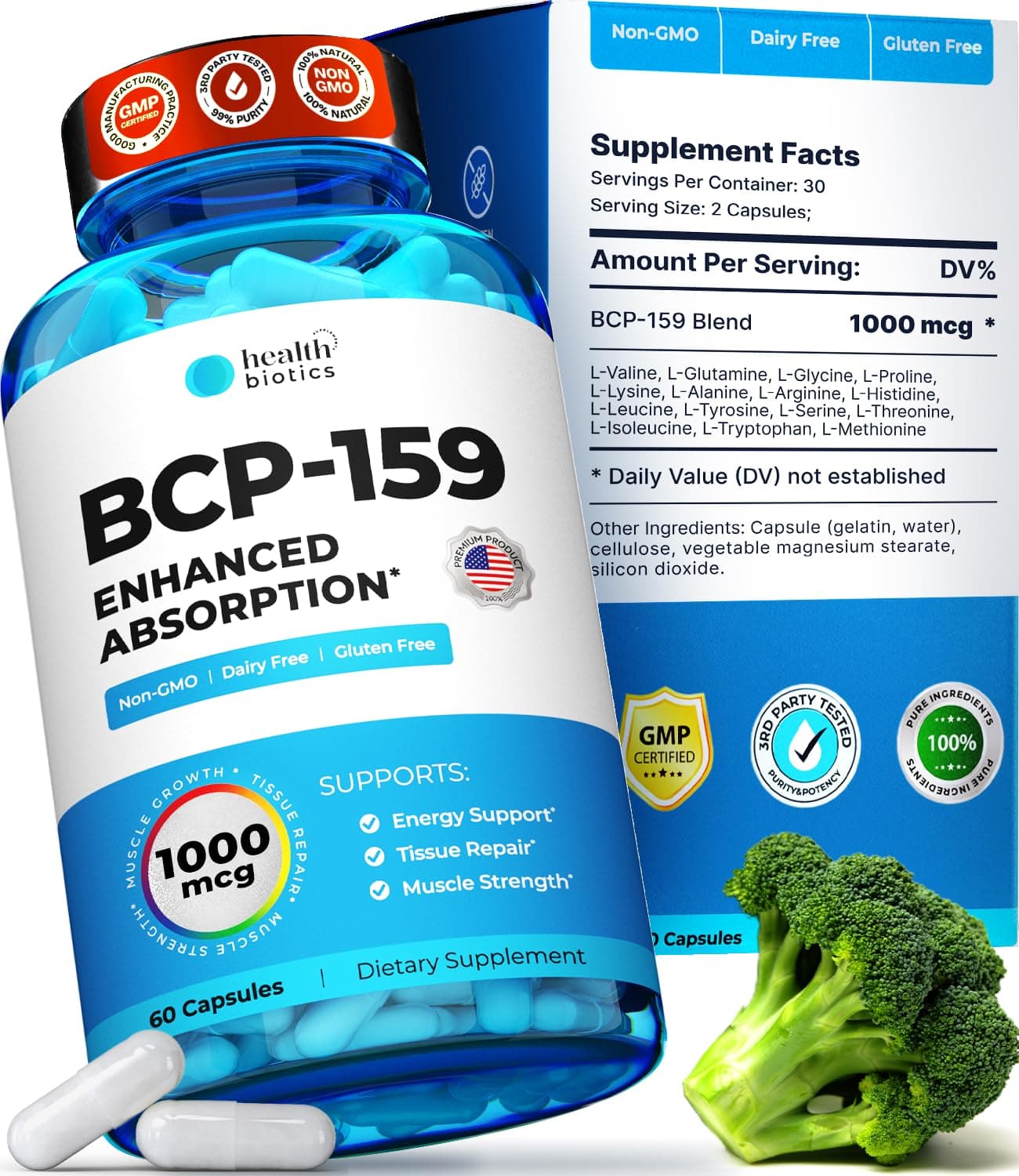 BCP-159 Capsules - Cycle Support & Muscle Recovery & Post Workout Recovery & Tissue Support Supplement & Nac Supplement Research Proven Quality 1000 mcg, 60 Oral Capsules (1 Pack)