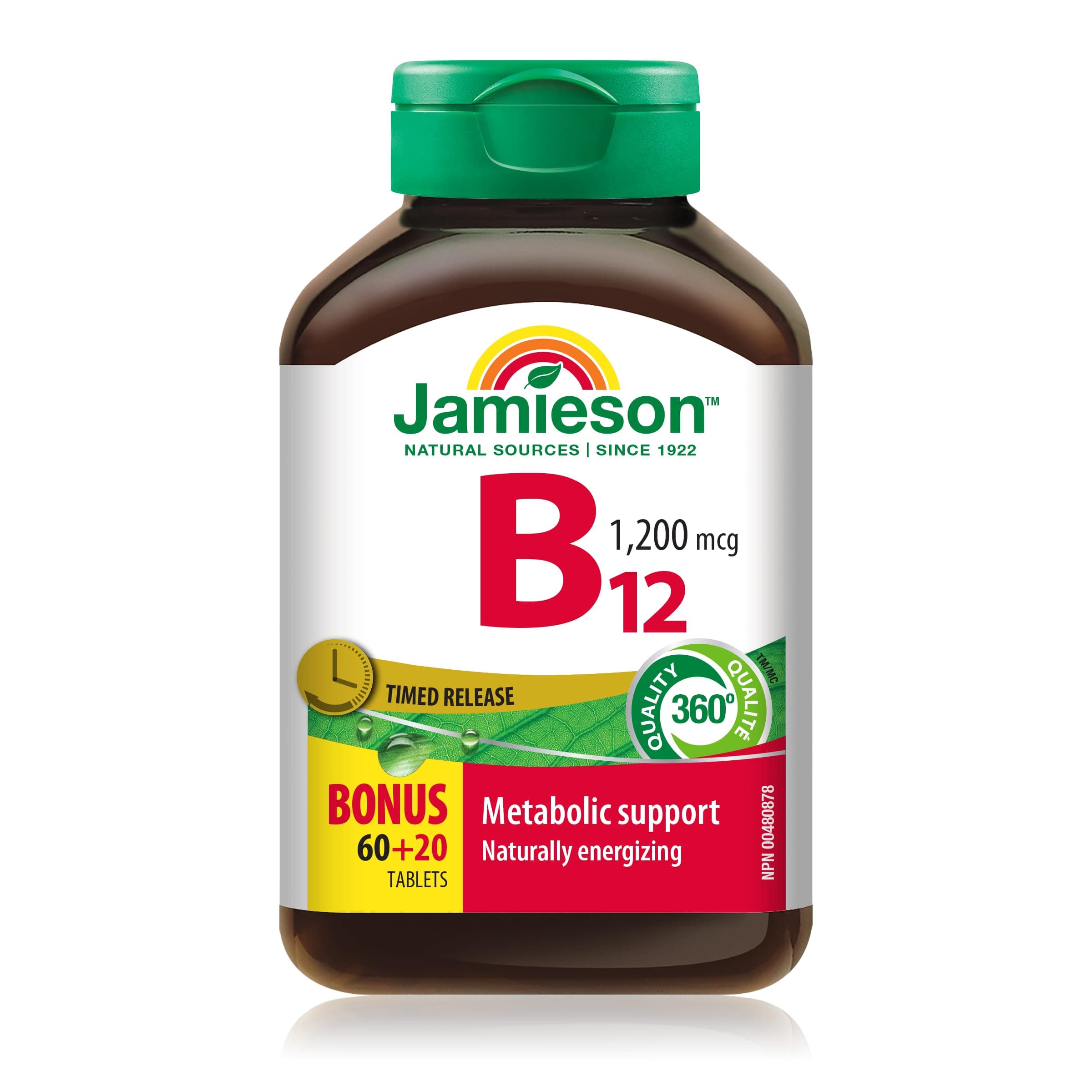 Jamieson Vitamin B12 (Cobalamin) 1200mcg, Timed Release, 180tablets