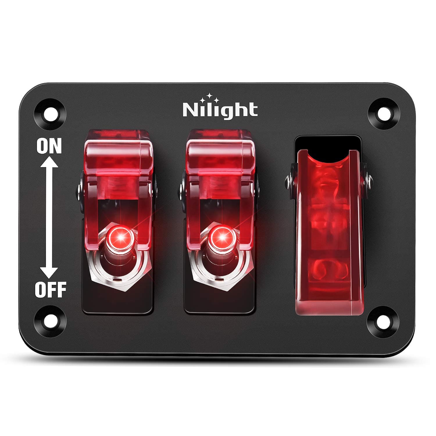 Nilight 3 Gang Toggle Switch 12V Rocker Switch Panel with LED Light and Flip Cover Heavy-Duty ON/Off Switch Plate 3 Pin SPST Rocker Switch，2 Years Warranty