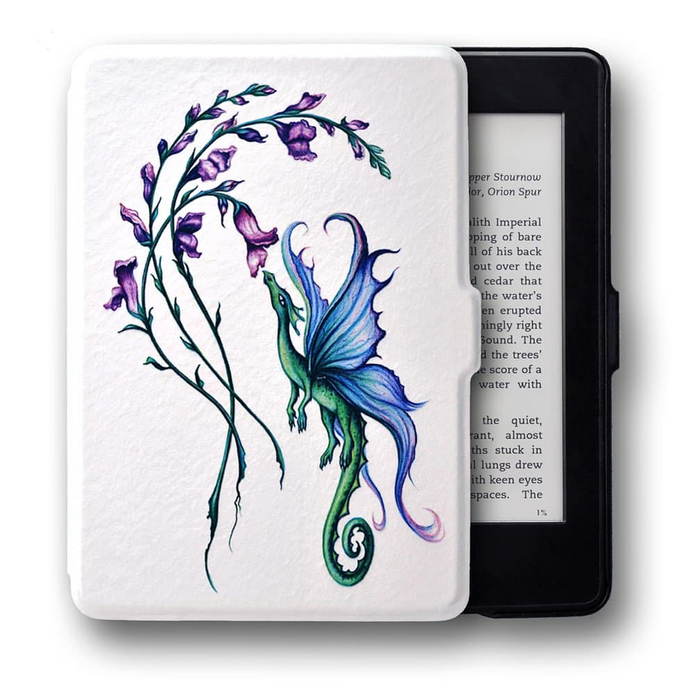 RL-Art Case - Fits All Kindle Paperwhite Generations Prior to 2018 -Thin Light Smart Cover Auto Sleep/Wake (Will Not Fit All-New 10th Gen)(White Floral Snap-Dragon)