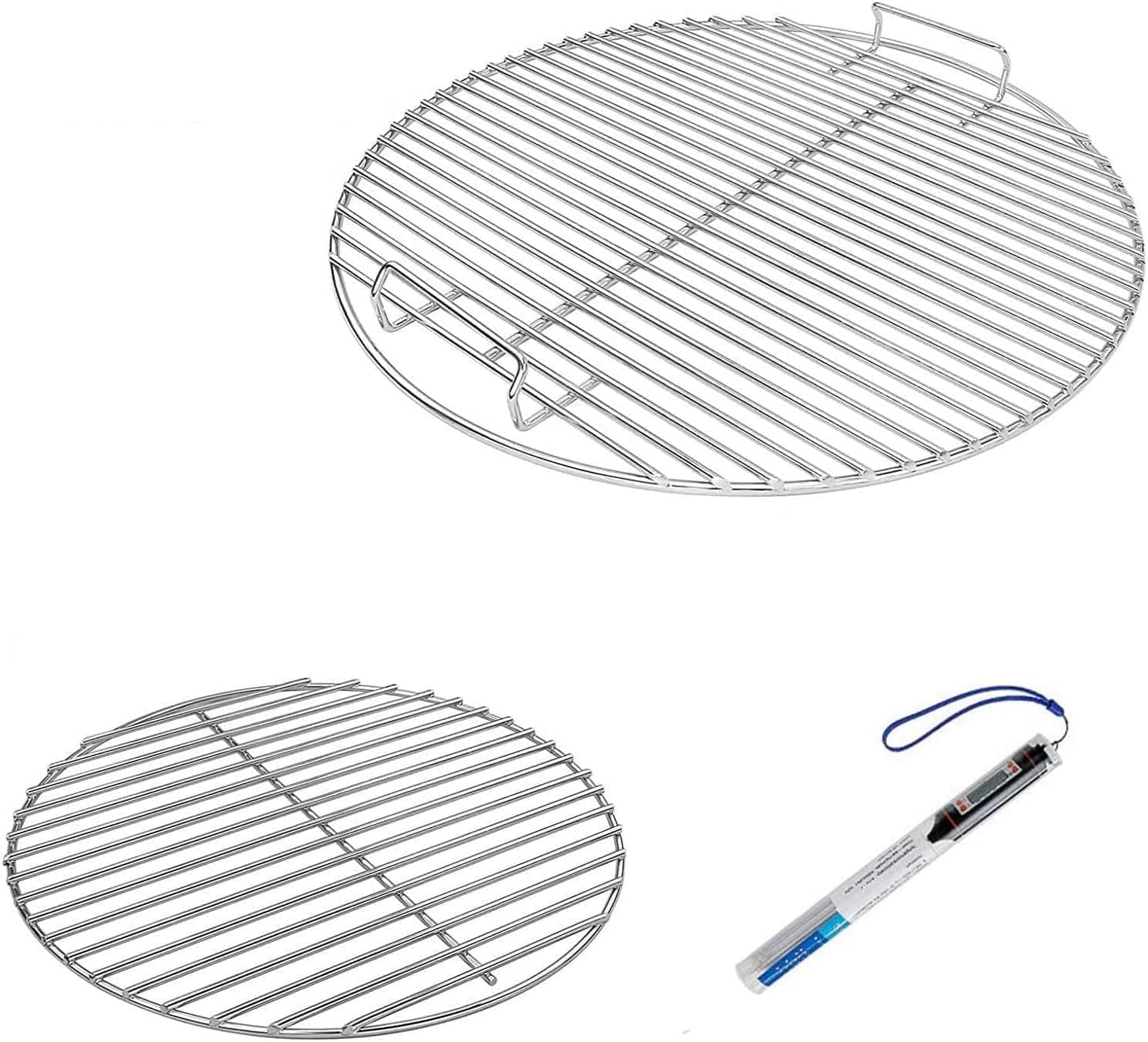 Denmay 7432 & 7440 Cooking & Charcoal Grates for Weber 47 cm Charcoal Grills - Fits One-Touch, Bar-B-Kettle, Smokey Mountain Cooker, Jumbo Joe, Weber Kettle - With 1 Thermometer