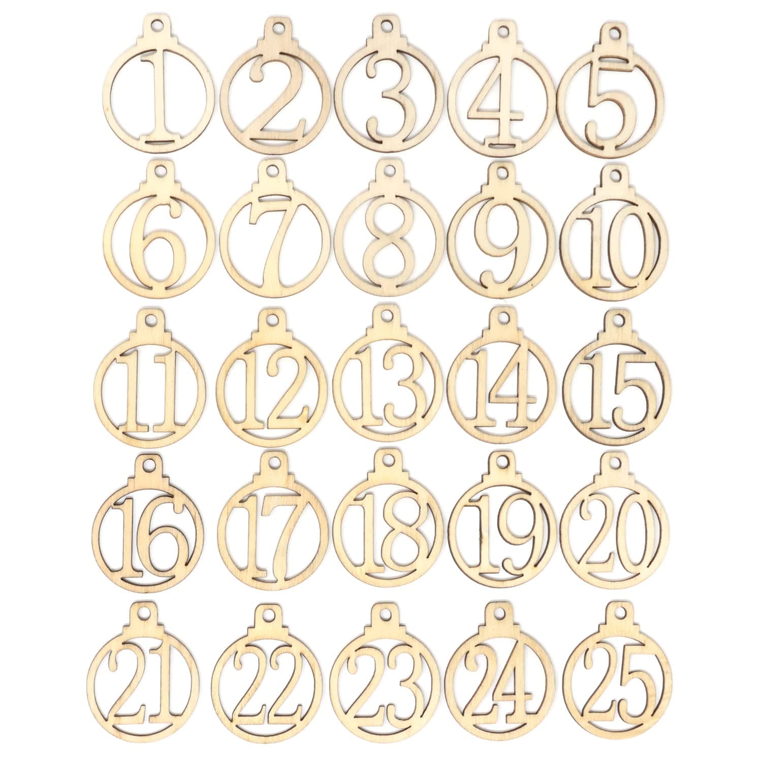 yueton 50PCS 1-25 Wooden Numbers Ornaments, Unfinished Number Wood Pieces Wood Slices Wood Chips, Wooden Gift Tags, for Birthday, Wedding, Halloween, Christmas, Thanksgiving, Advent, New Year