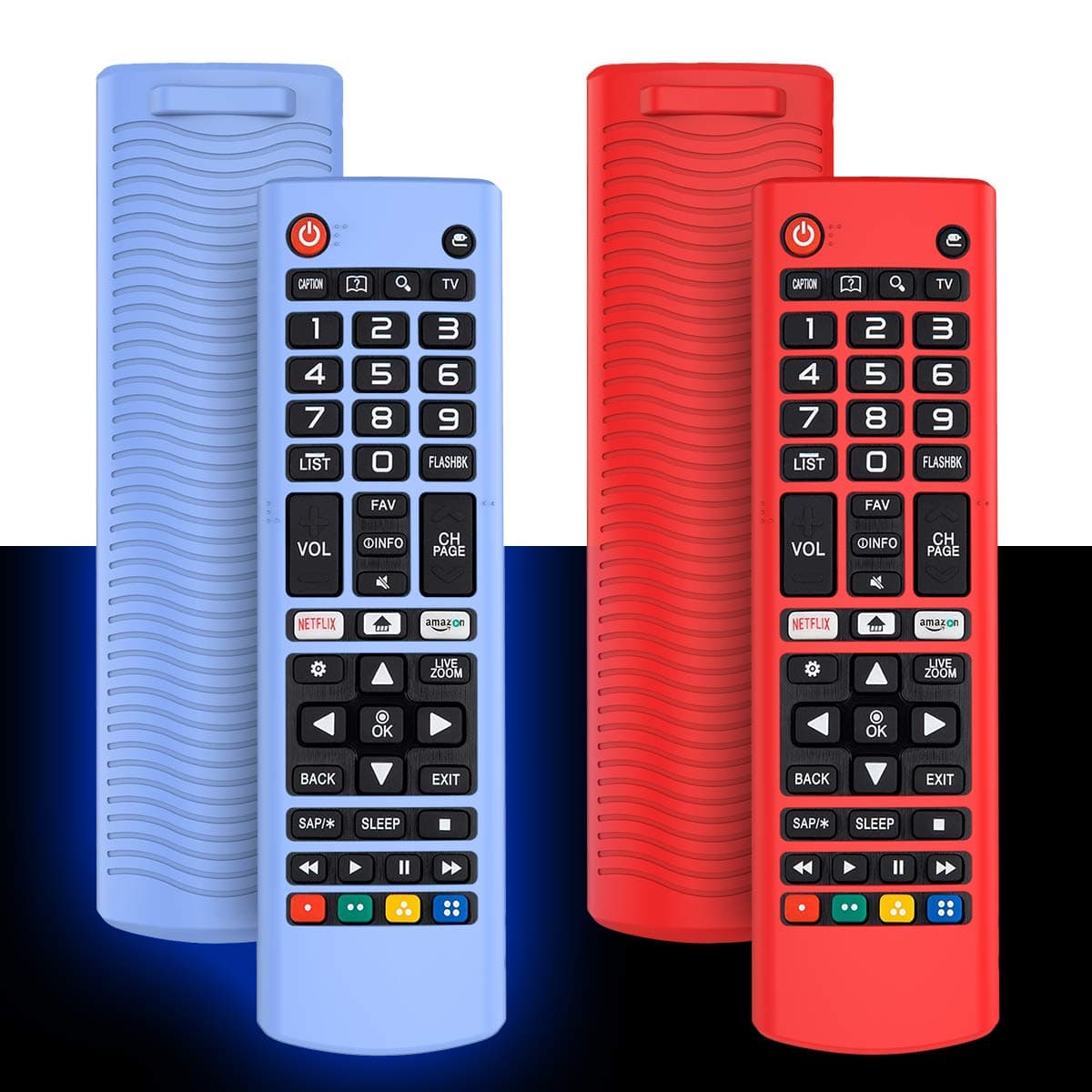 2Pack Silicone Case for LG AKB75095307 AKB75375604 AKB74915305 Remote, Alquar Shockproof Anti-Lost Remote Cover Holder Skin Sleeve Protector for LG Smart TV Remote Control (Glow Blue+Red)