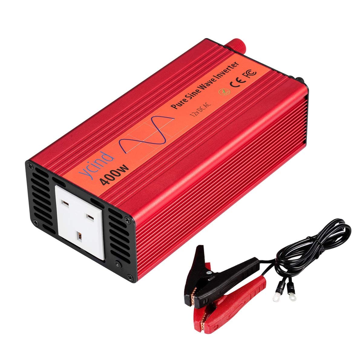 YCIND 400W Pure Sine Wave Power Inverter DC 12V to AC 230V 240V Car Adapter Inverter Charger (UK Outlet Socket) with 50A fuse with protection
