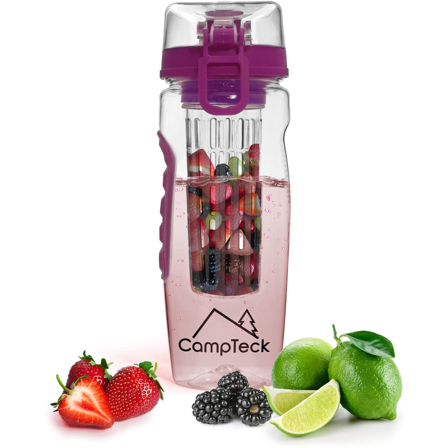 1 Litre 1000ml Fruit Infuser Water Bottle (BPA Free Tritan Plastic) with Leak Proof Lid + Lock & Carry Handle