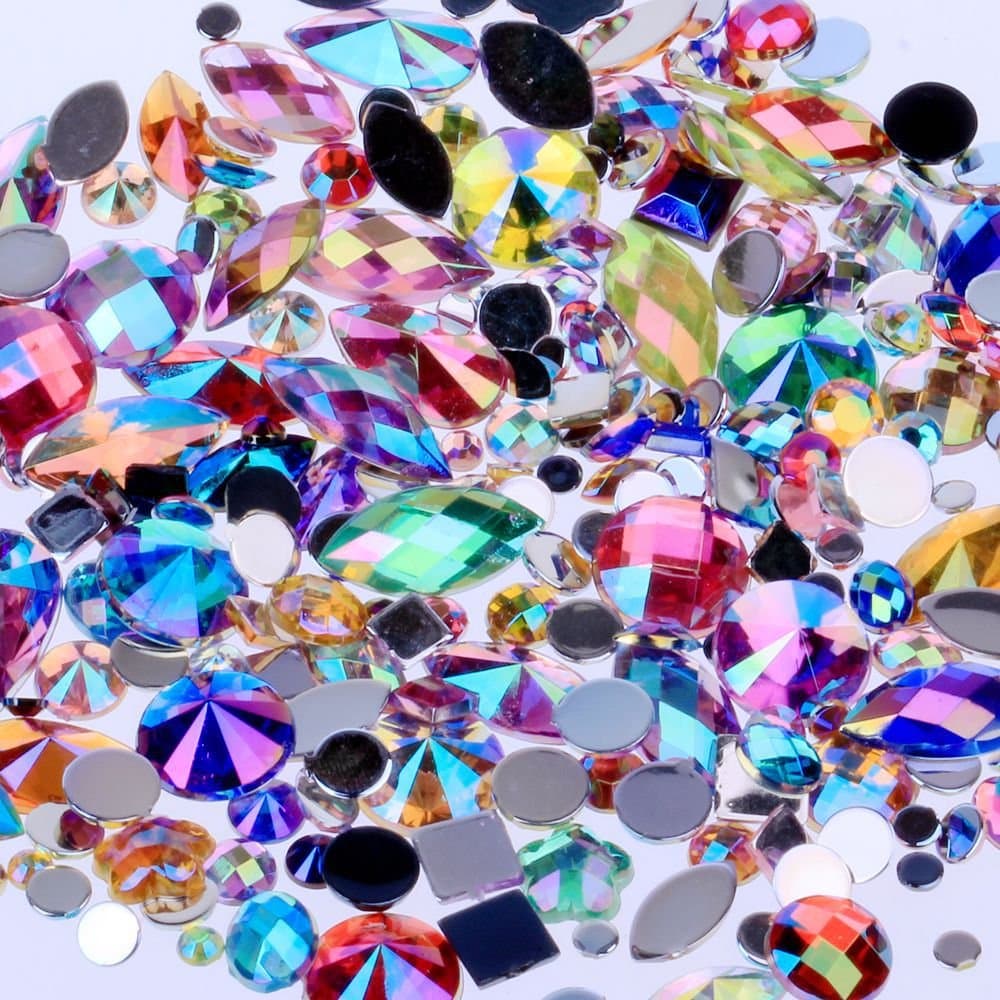 pugdodo Mix Sizes 300pcs Crystal AB Mix Colors Nail Art Rhinestones DIY Non Hotfix Flatback Acrylic Nail Stones Gems For 3D Nails Art Decorations (Mix Colors)