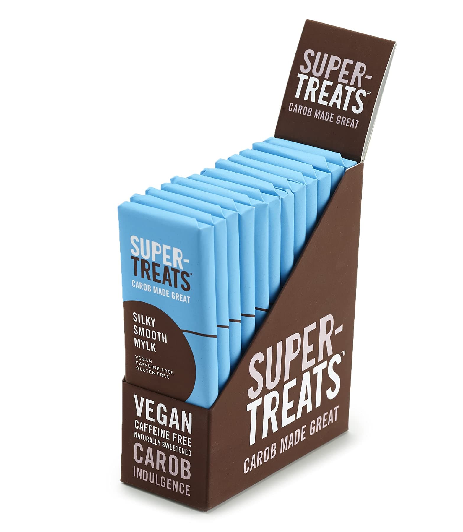 Supertreats Carob Bars | Vegan Chocolate Alternative | 12 x 40g Carob Chocolate Bars | Vegan, Caffeine Free, Refined Sugar Free, Gluten Free, 100% Natural | Silky Smooth Mylk