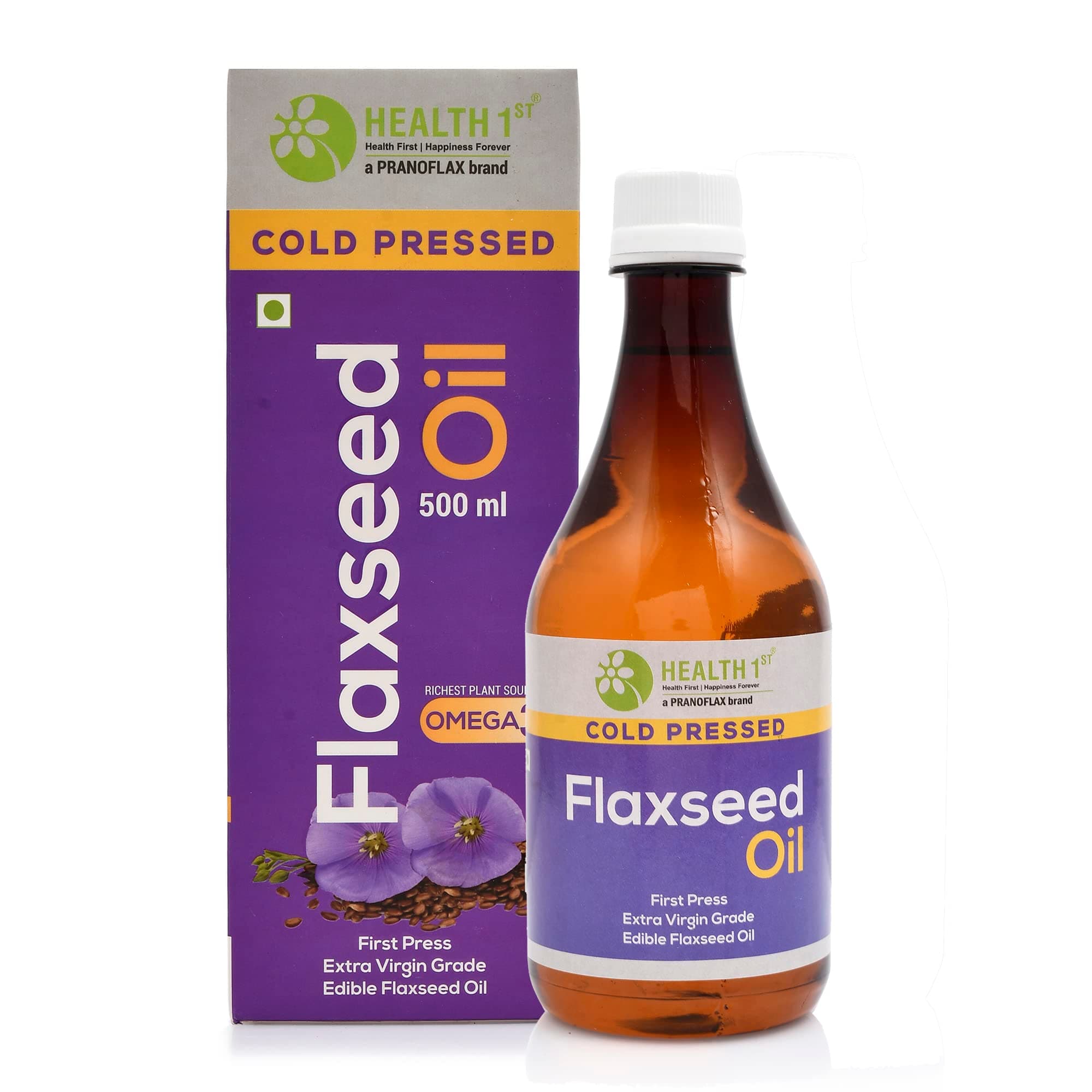 HEALTH 1st Cold Pressed Extra Virgin Flaxseed Oil (Alsi Oil), 500 ml, Good Source of Edible Omega 3,6,9
