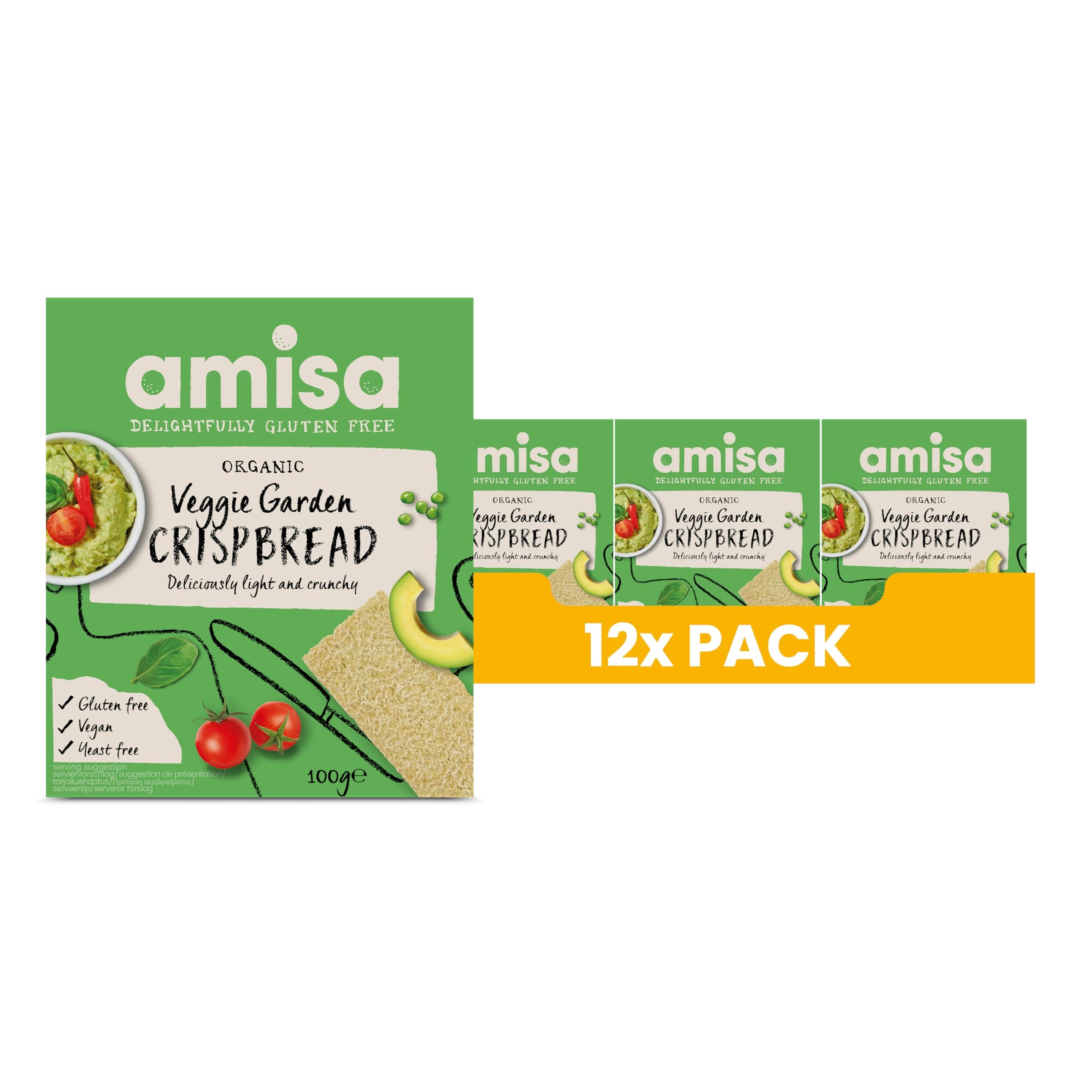 Amisa Organic Veggie Garden Crispbread, 100g - Gluten Free & Vegan Friendly - The Perfect Healthy Snack
