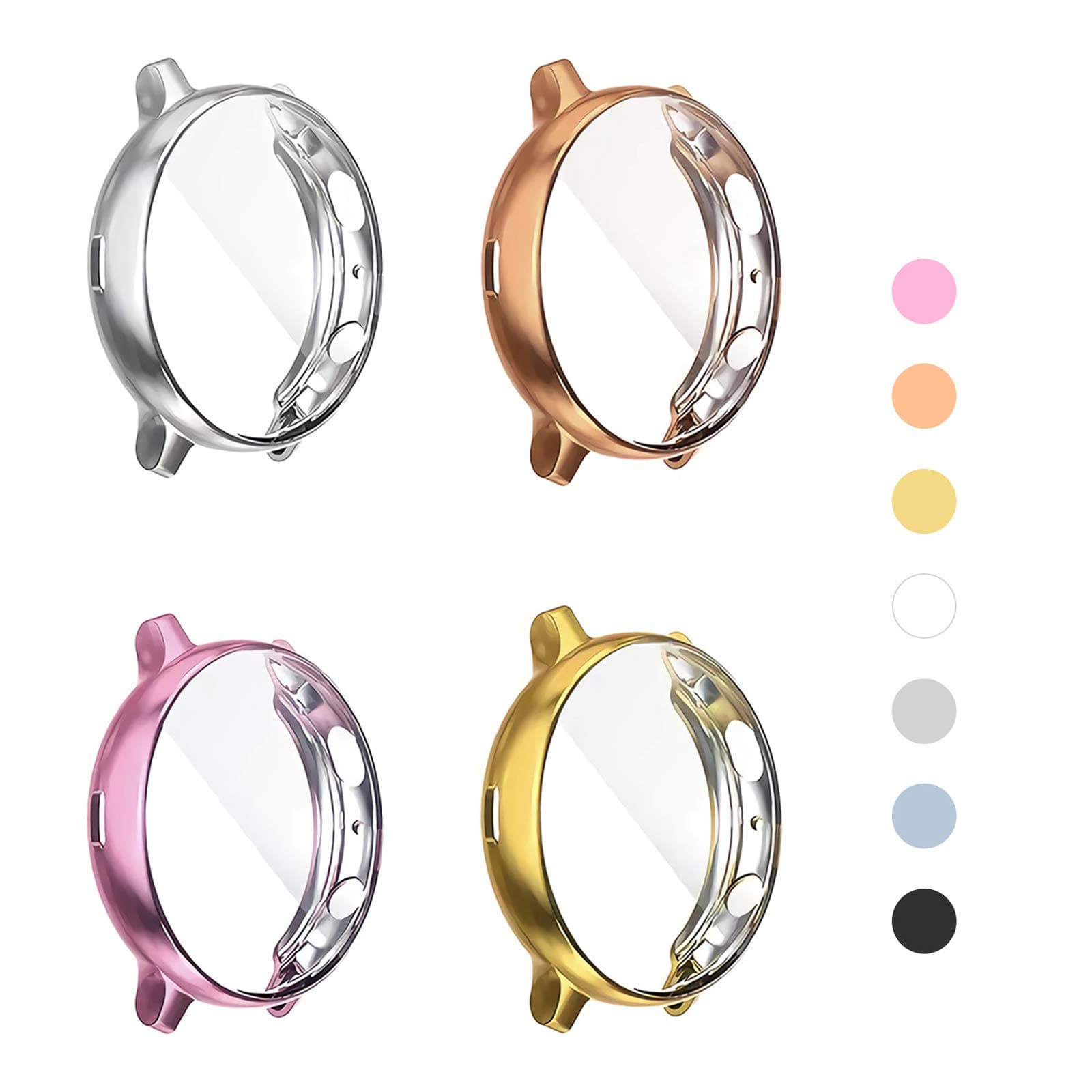 (4 Pack) Screen Protector Case Compatible for Samsung Galaxy Watch Active 2 44mm Silicone Bumper Protective Shell Face Cover (Active2 44mm Silver/Rosegold/Pink/Gold)