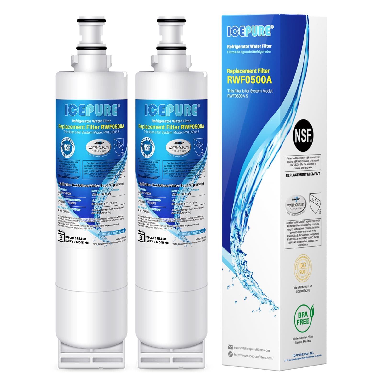 ICEPURE 4396508 Refrigerator Water Filter Replacement for EveryDrop Filter 5, EDR5RXD1, Whirlpool 4392857, NL300, 4396510, 4396509, 4396547, LC400V, 4396510p, WF-NLC240V,PNL240V, 2PACK