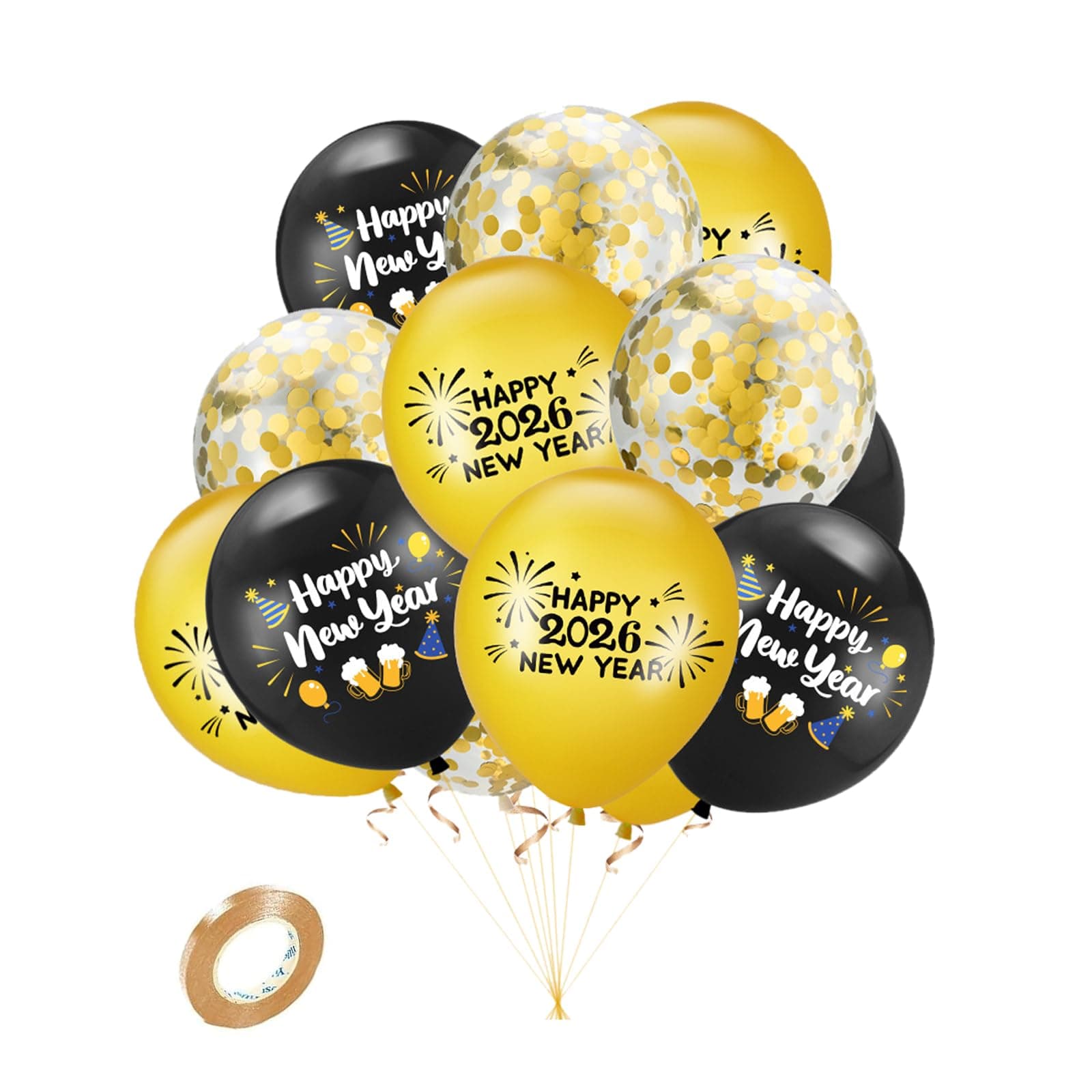 15Pcs New Years Eve Decorations 2026 Black and Gold Balloons,Happy New Year 2026 Balloons 12 Inch Gold Black Confetti Latex Balloon NYE Party Balloon for New Year's Eve Party Supplies
