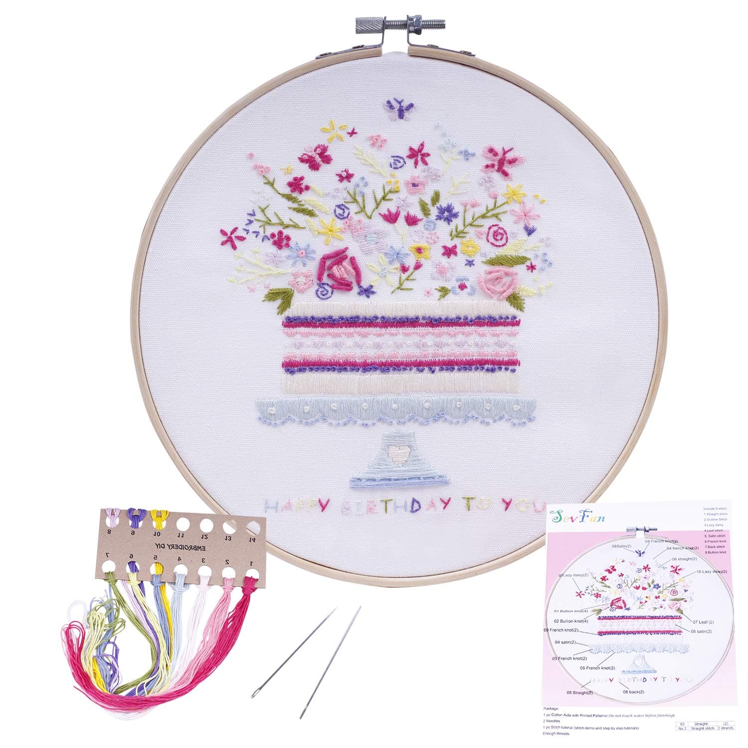 Embroidery Kits with Cake Designs; Embroidery Starter Sets with Patterns – Perfect Embroidery Beginner Kit with Hoop, Threads, Tools and Stamped Cloth