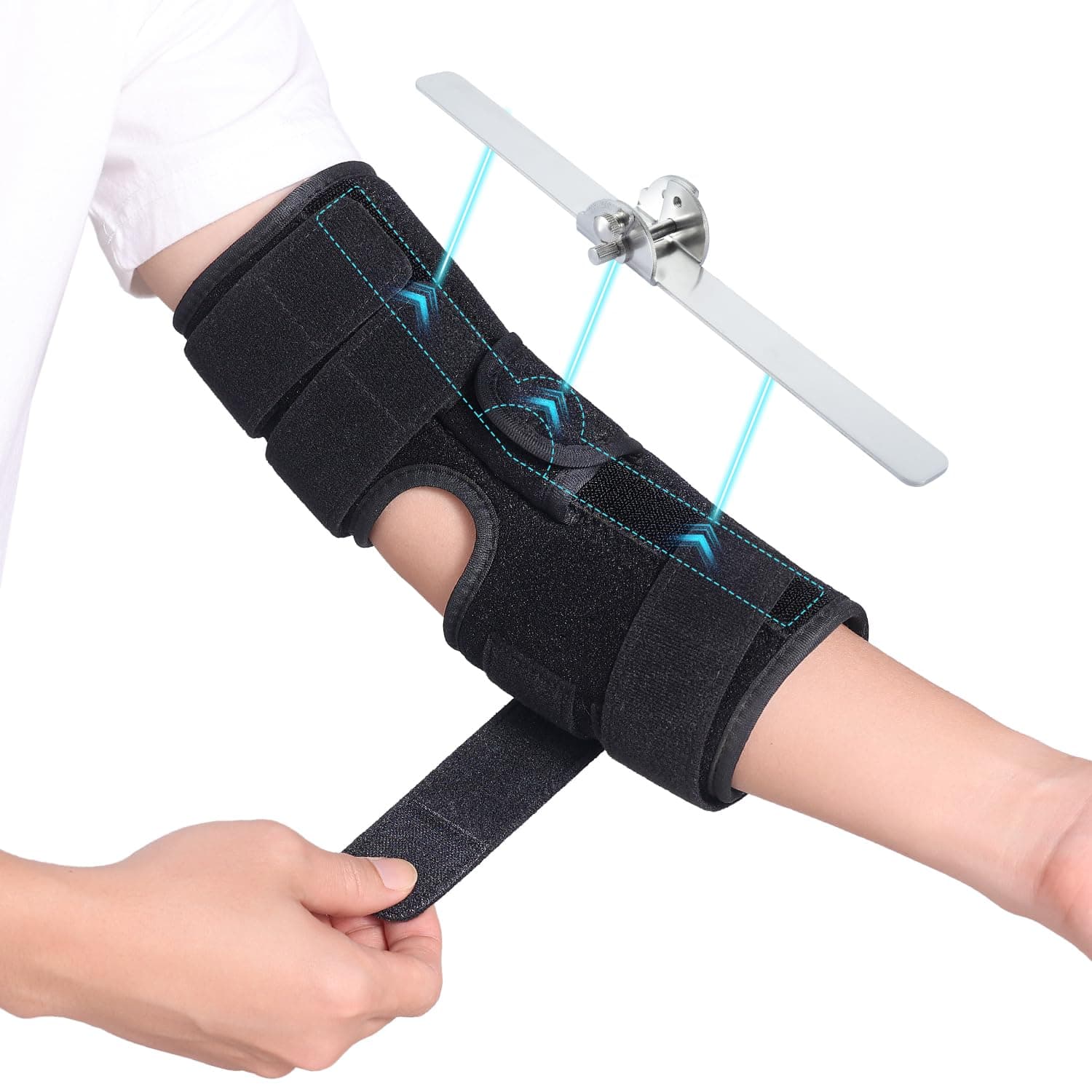 Cubital Tunnel Syndrome Elbow Brace, Ulnar Nerve Entrapment Splint, Elbow Immobilizer for Night Sleeping and Day Working, 4 Angles Adjustable, Fit Women & Men, Right & Left Arm - M