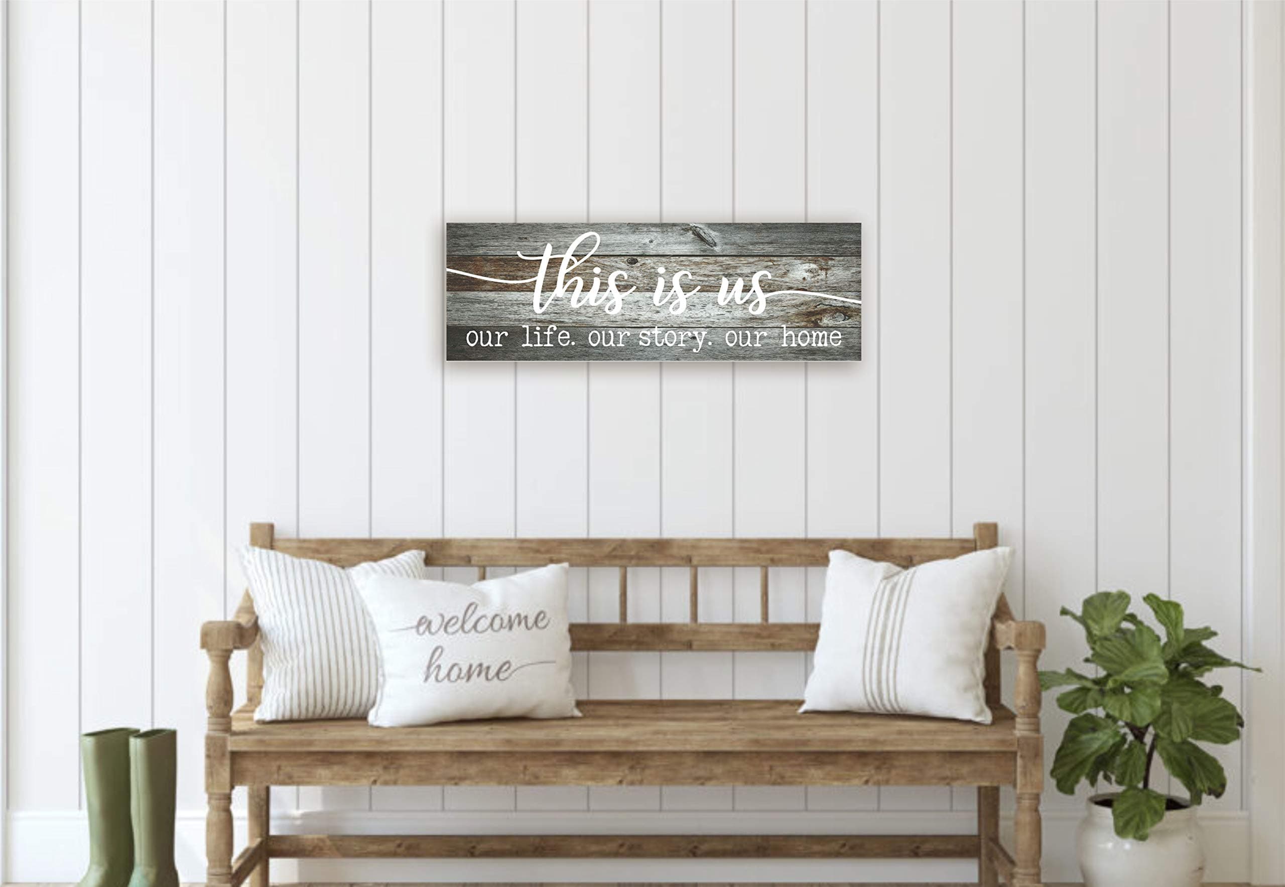 This Is Us Our Life Our Story Our Home Rustic Farmhouse Wood Wall Decor Sign 6x18 (Gray)