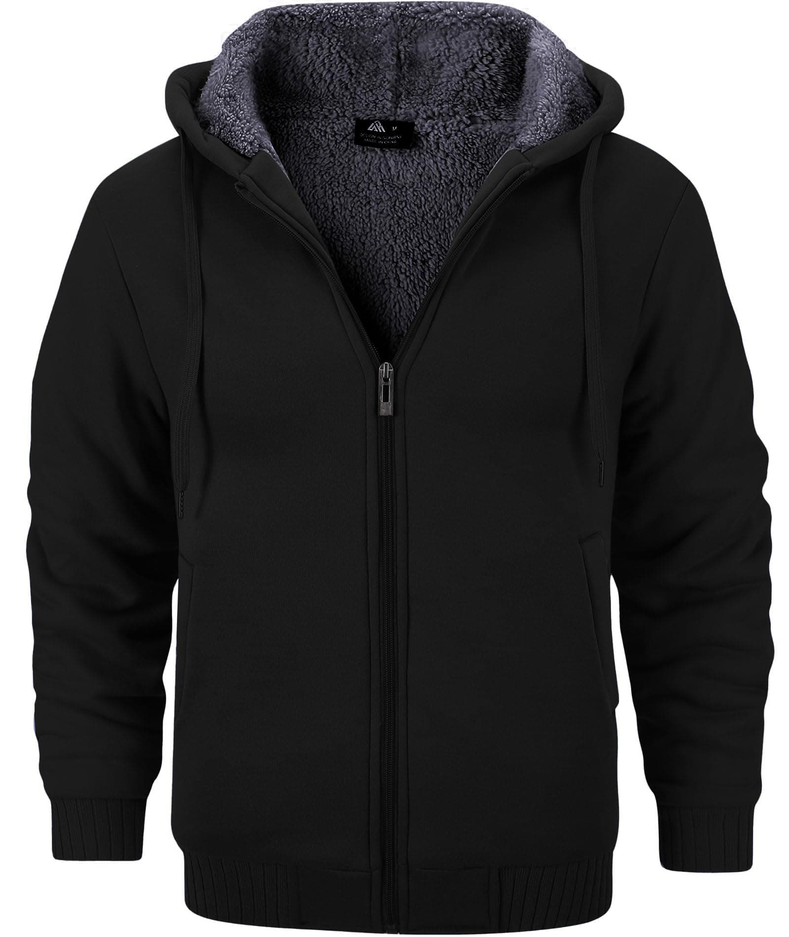 Men’s Fleece-Lined Zip Up Hoodie, Thick Hooded Jacket Winter Warm Athletic Sweatshirt