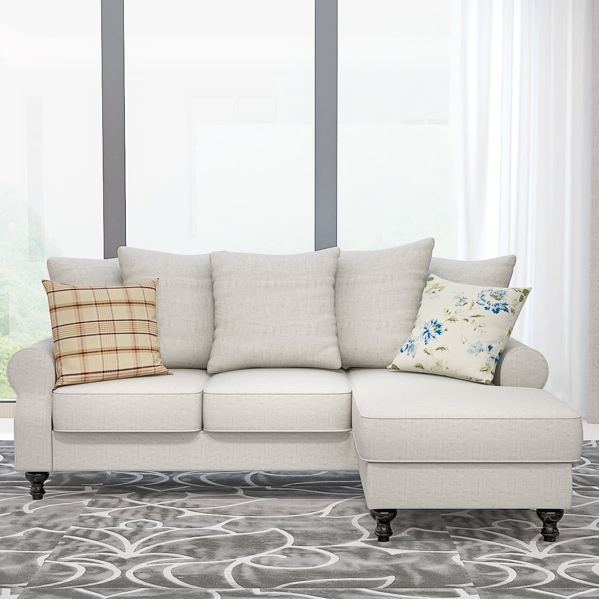 Sanmey Fabric Corner Sofa Couch L Shaped 3 Seater Sofa Settee Left & Right Hand Side Apricot