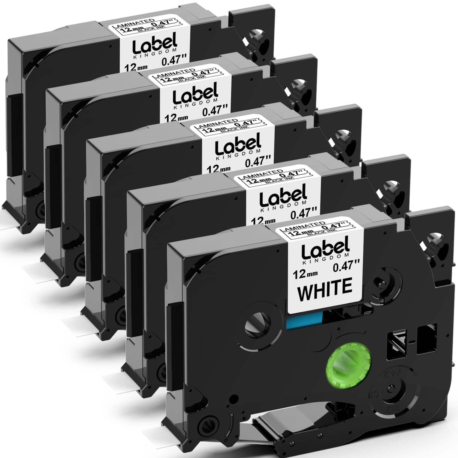 Label KINGDOM TZe-231 Compatible with Brother Label Printer Tape 12mm 0.47 P Touch Label Tape H110 1/2 Inch x 23 Ft Black on White for Brother Label Maker PT-H110 D200 D210 D600, 5-Pack