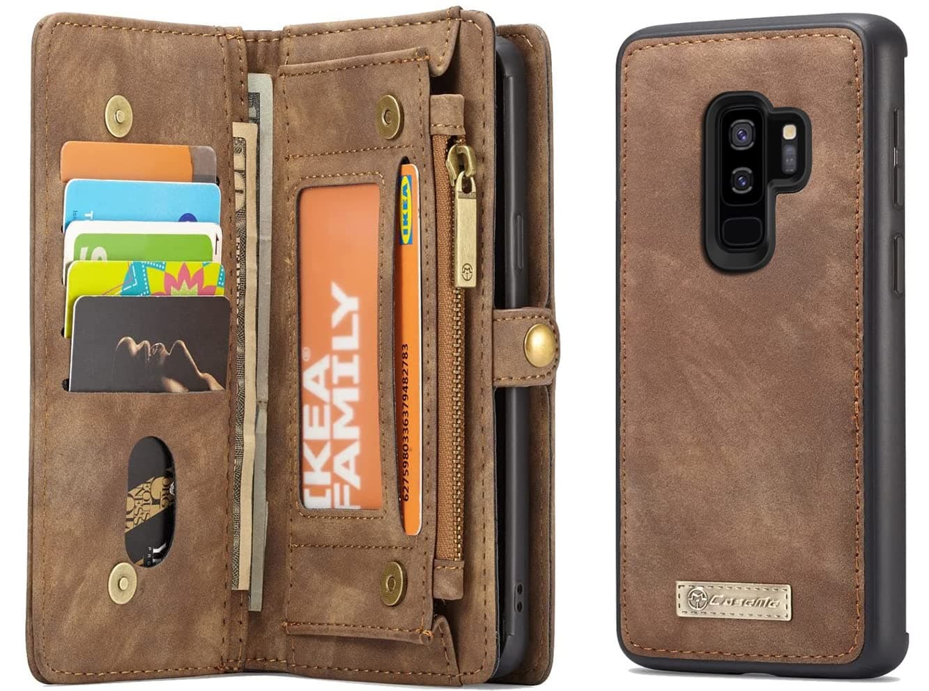 Moonorn Samsung Galaxy S9 Plus Wallet Case - Detachable Leather Phone Wallet Magnetic Flip Case Shockproof Cell Phone Case with Credit Card Slots (Brown)