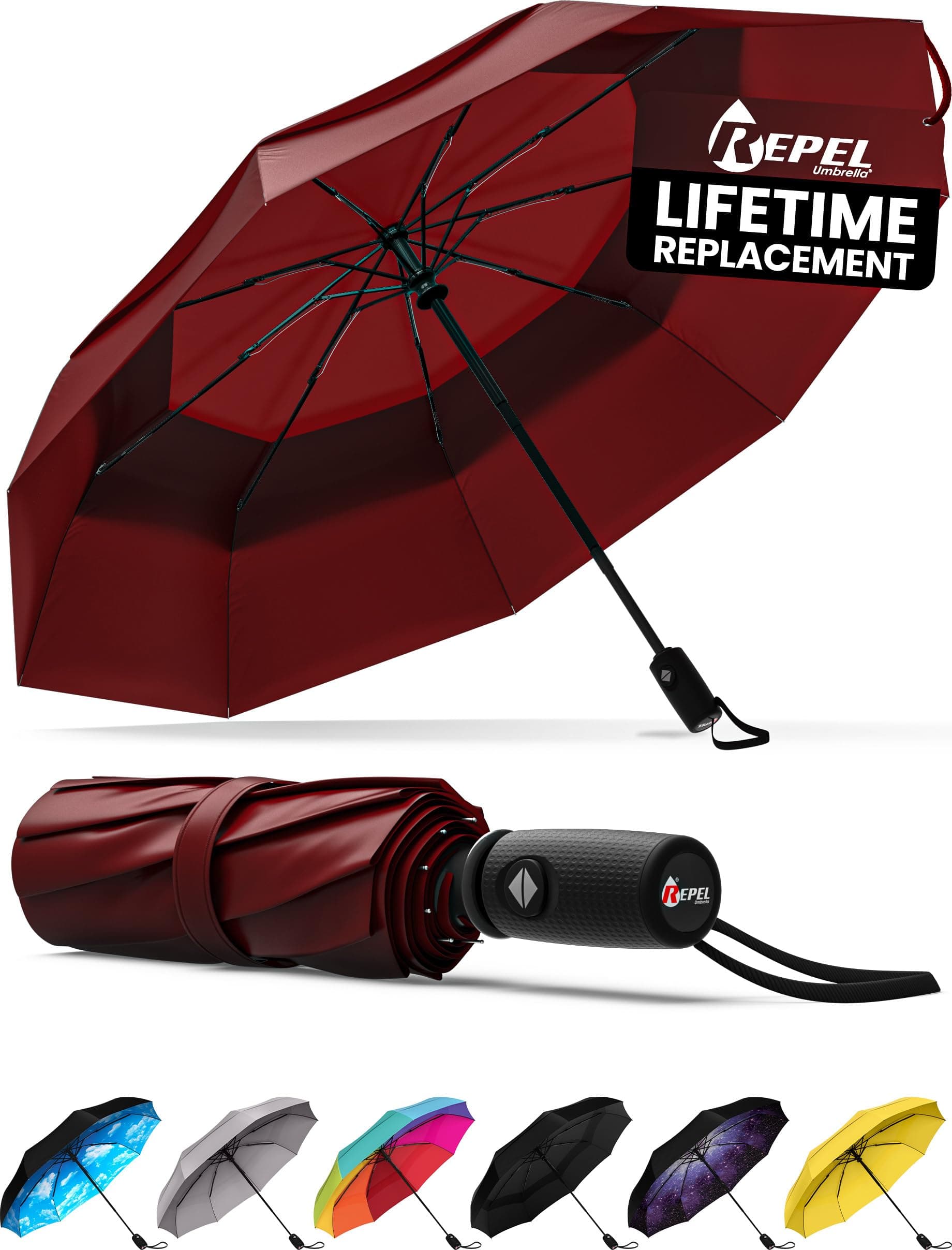Repel Easy Touch Umbrella 11.5-Inch DuPont Teflon Travel Umbrella, Red