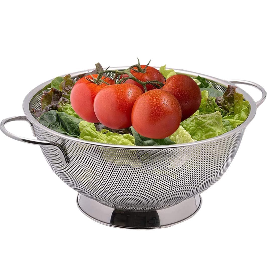 Colander Pro Stainless​ ​Steel​ 3-Quart​​​​ Colander:​ ​Metal​ ​Pasta​ ​Strainer with​ ​Handles​ ​&​ ​Base​ ​-​ ​Large​ ​Strainer​ ​Basket​ ​for​ ​Pasta,​ ​Rice Noodles & More: Dishwasher​​ Safe​