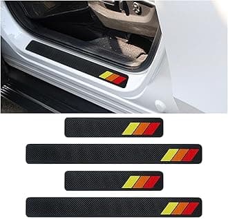 4PCS Tri-Color Door Sill Protectors, Carbon Fiber Door Threshold Protection, Front/Rear Door Sill Plate Step Guard, Anti-Scratch Entry Guard Sticker for Highlander Tacoma TRD 4Runner Rav4 (Red)