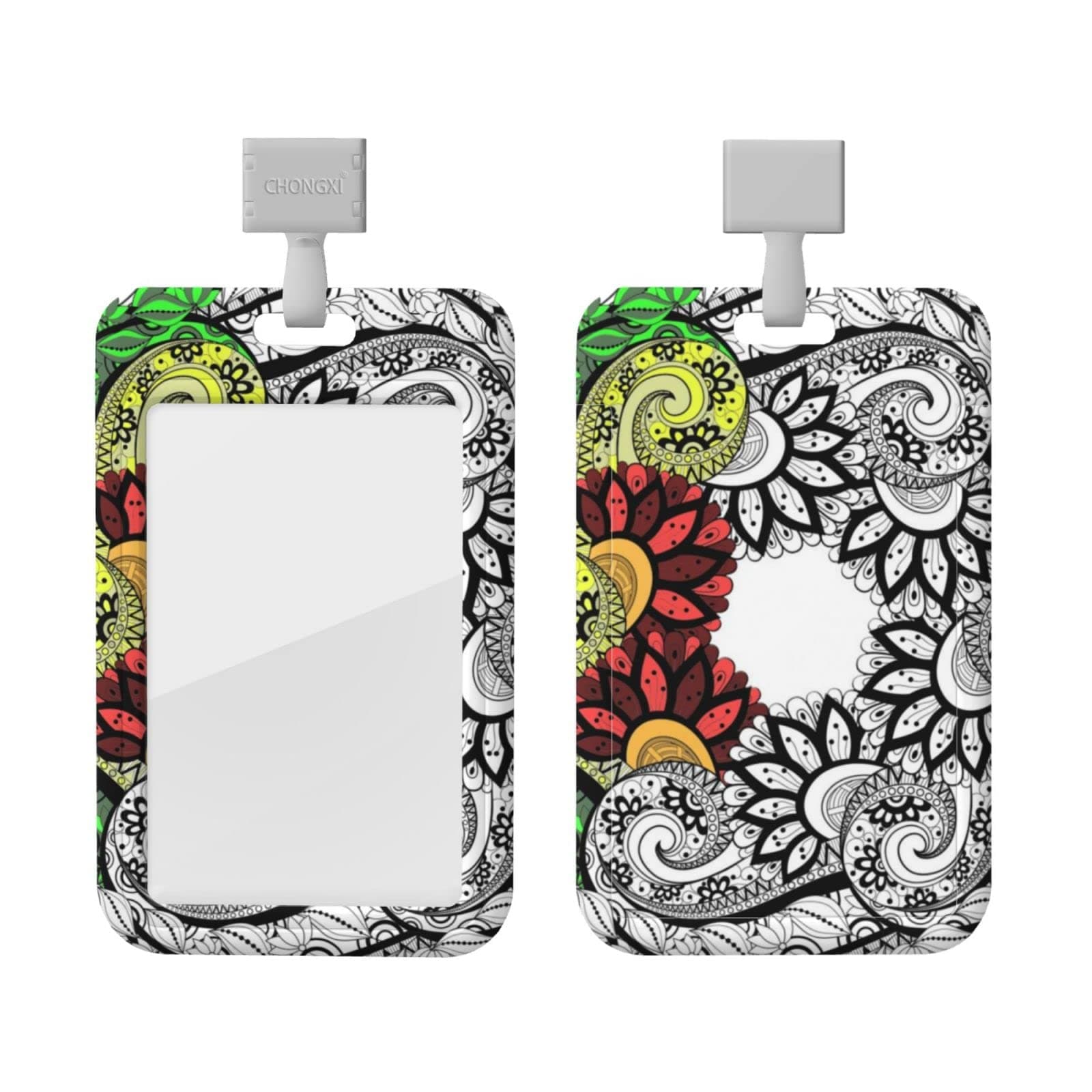 Lanyard Card Holders Mandala Yin Yang Badge Holders with Lanyard Fashionable Vertical Card Badge Holders Plastic Slide Cover Clear Id Window Detachable Neck Lanyard for Men Women Teen