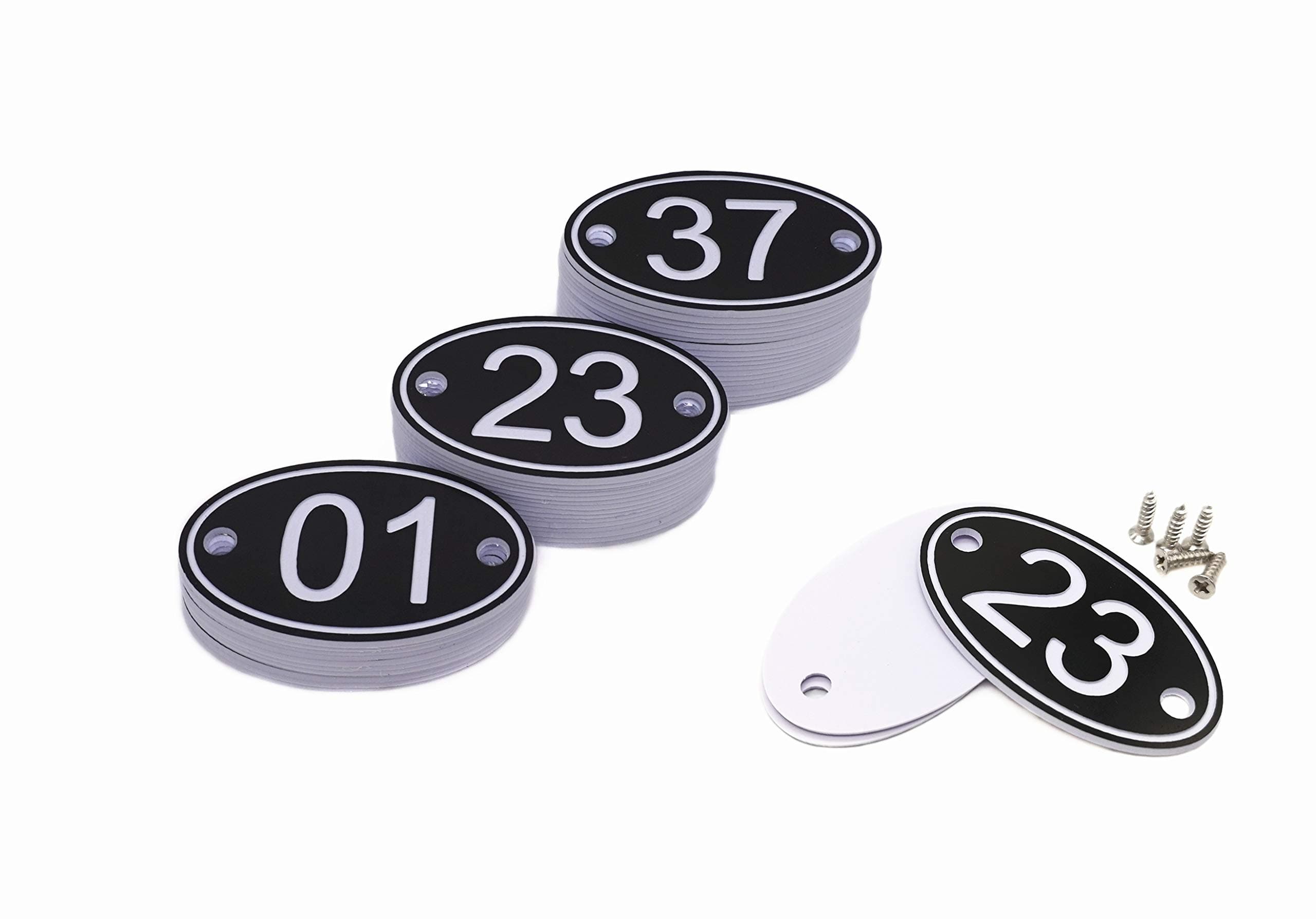 ABS Engraved 30mm x 50mm Oval Table numbers (1-50) Pubs Restaurants Clubs - Black - 1 to 50