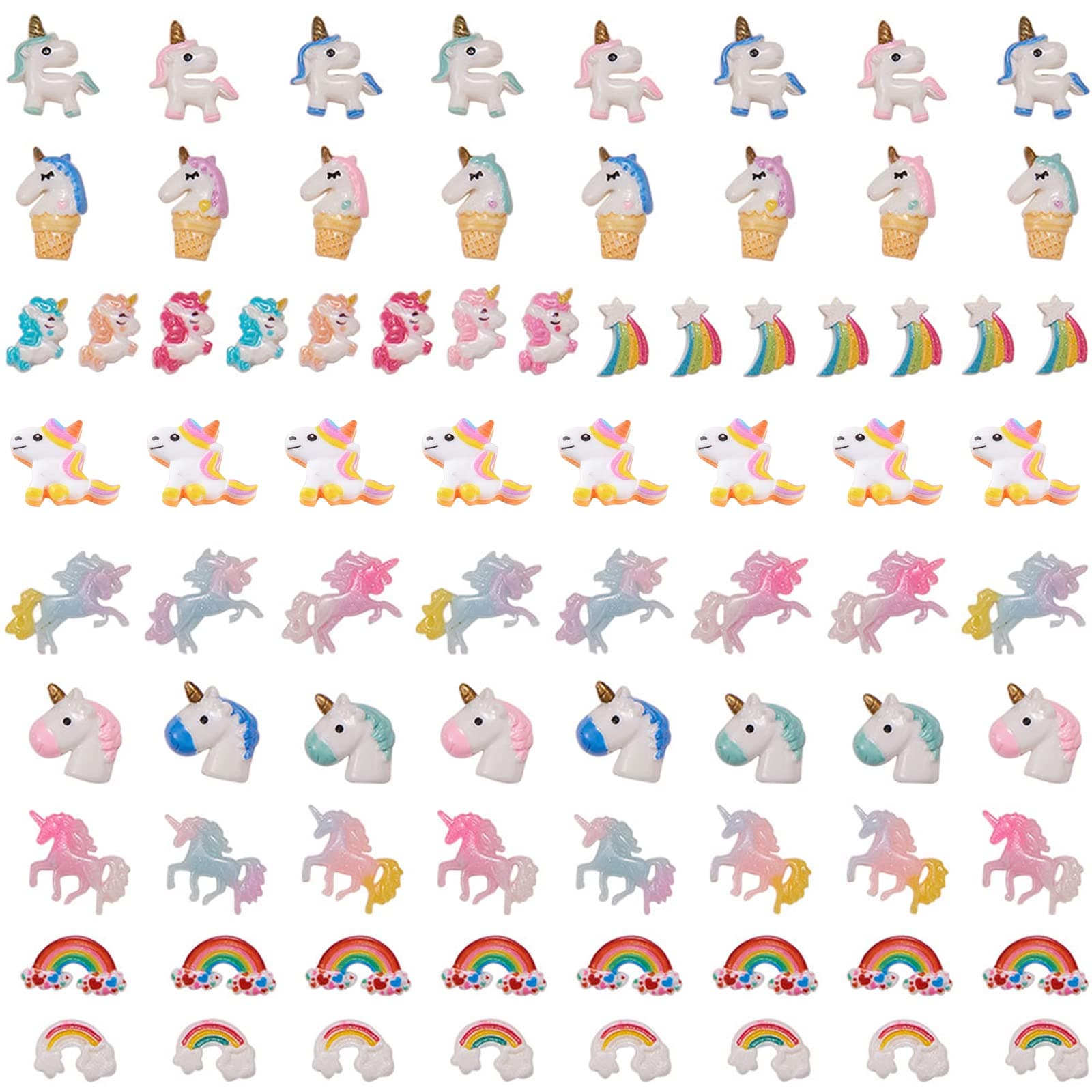 10 Styles Unicorn Rainbow Theme Resin Flatback Cabochons Beads Charms for DIY Phone Decor Scrapbooks Embellishments Hair Costume Accessories Christmas Ornaments for Adult DIY Supplies