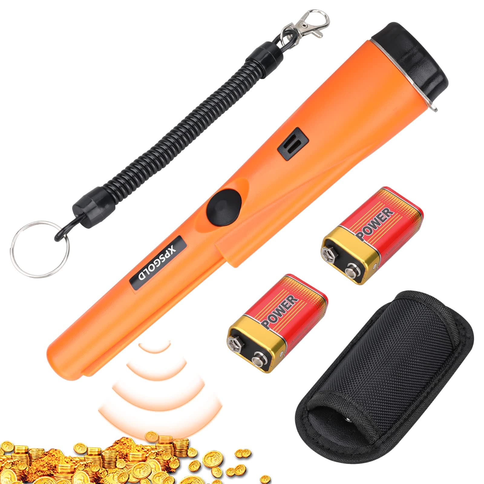 Metal Detector Pinpointing,Waterproof Pinpointer 360 Degree Search Gold&Treasure Finder with Belt Holster &LED Indicator& Buzzer Vibration, for Adults and Kids (Orange)