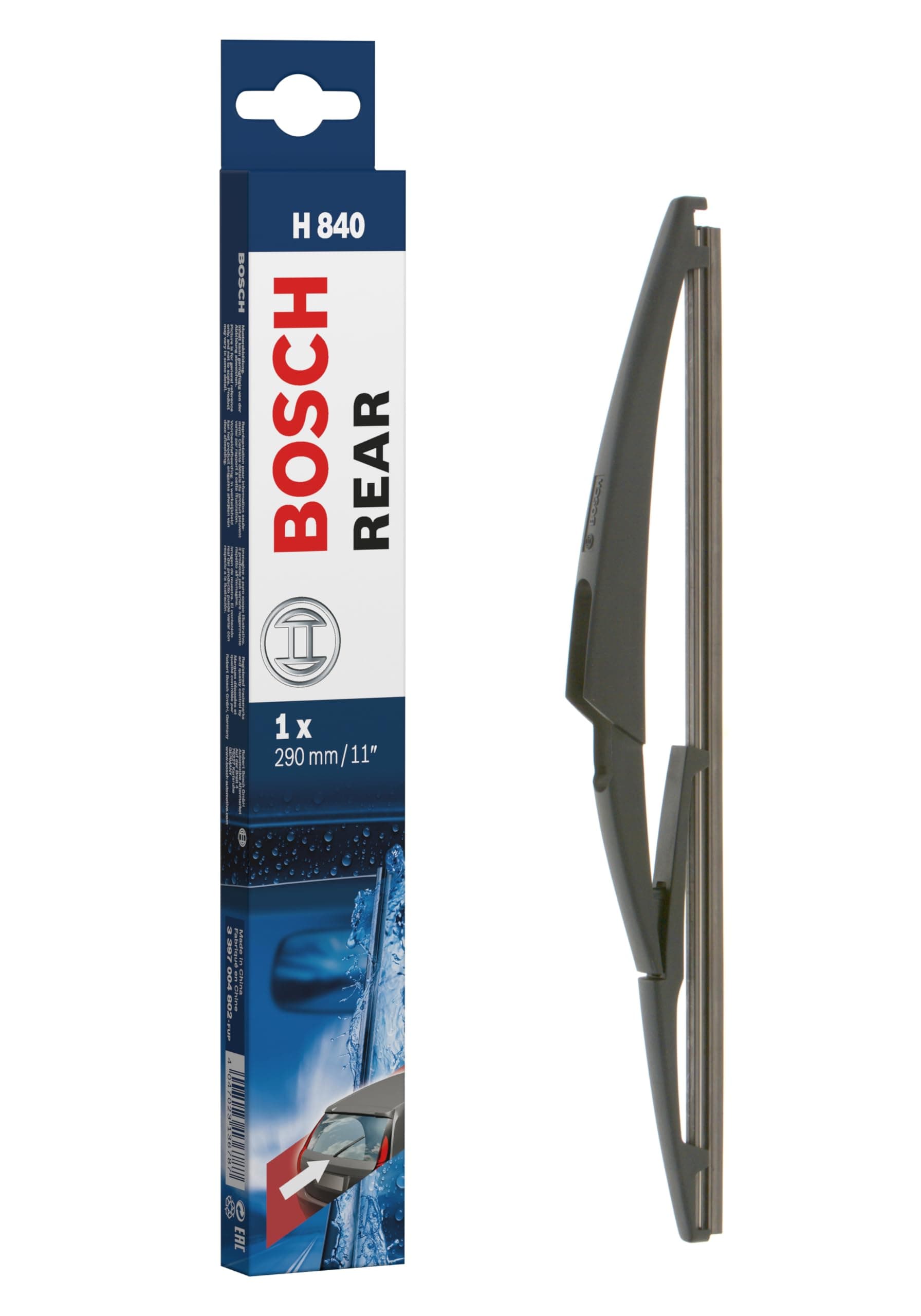 Bosch Rear Wiper H 840 - Excellent Cleaning Performance - Replacement Blade for Back Windscreen - 1 Blade, 290mm