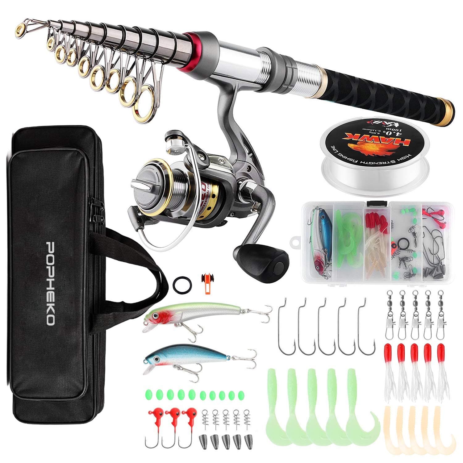 mouhike Fishing Rod Reel Combo Full Kit Telescopic Fishing Pole Set Spinning Reel Line Lures Hooks Fishing Carrier Bag Saltwater Freshwater Fishing Gear for Kids Adults Professional