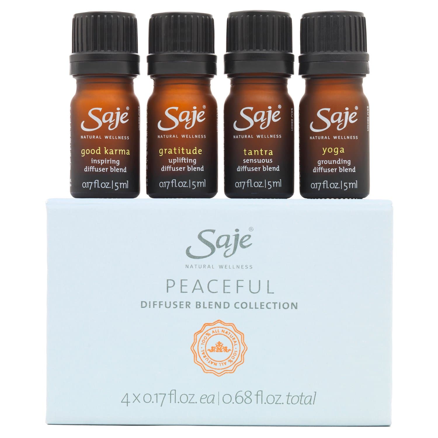 Saje Peaceful Diffuser Blend Set, Aromatherapy Essential Oil Blends, 4 (0.17 fl oz) Bottles, 100% Plant-Based