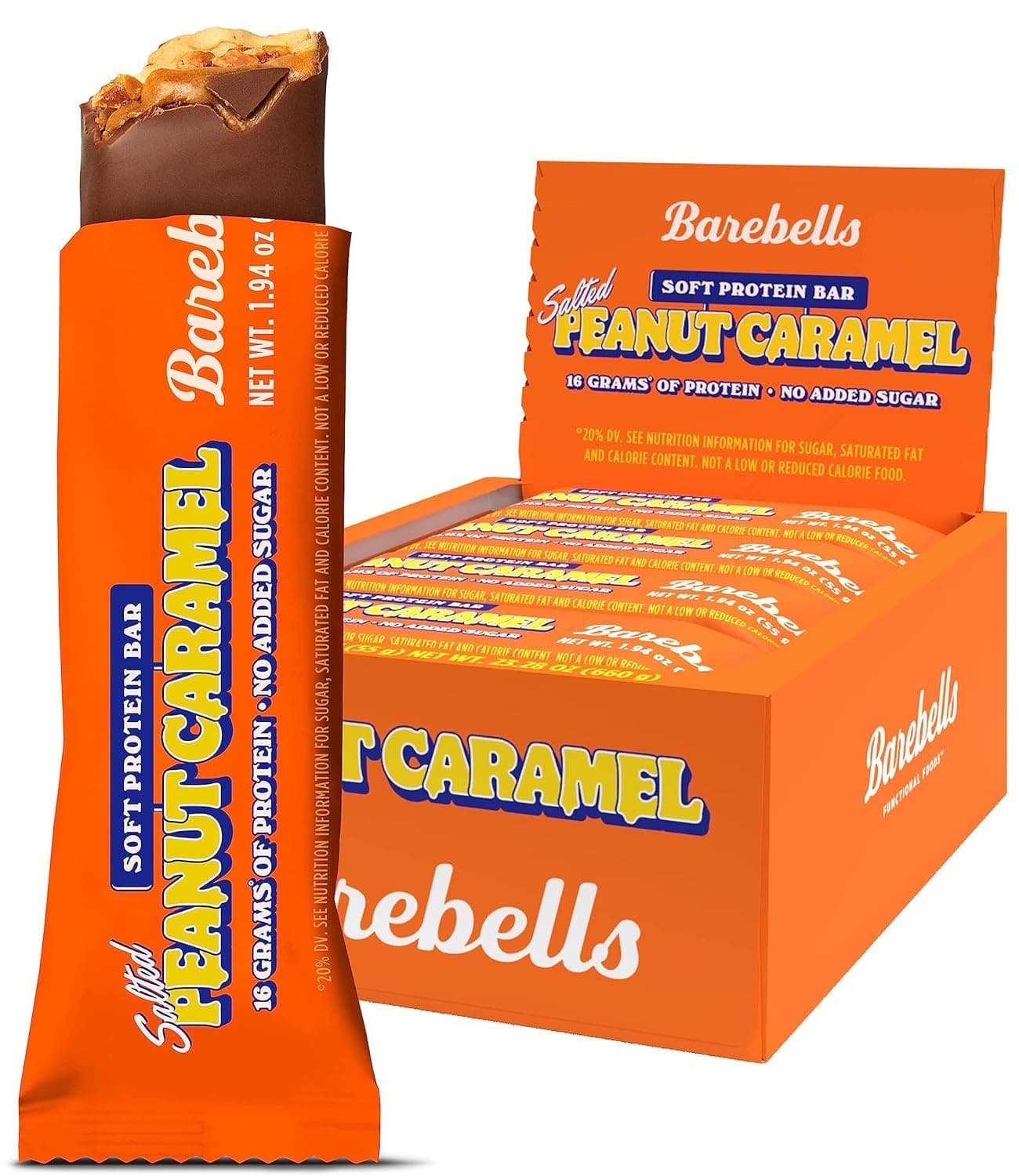 Soft Protein Bars Salted Peanut Caramel - 12 Bars, Pack of 1-16g High Protein Treats - Chocolate Nutrition Bar with 1g Total Sugars - On The Go Breakfast or Post-Workout Snack