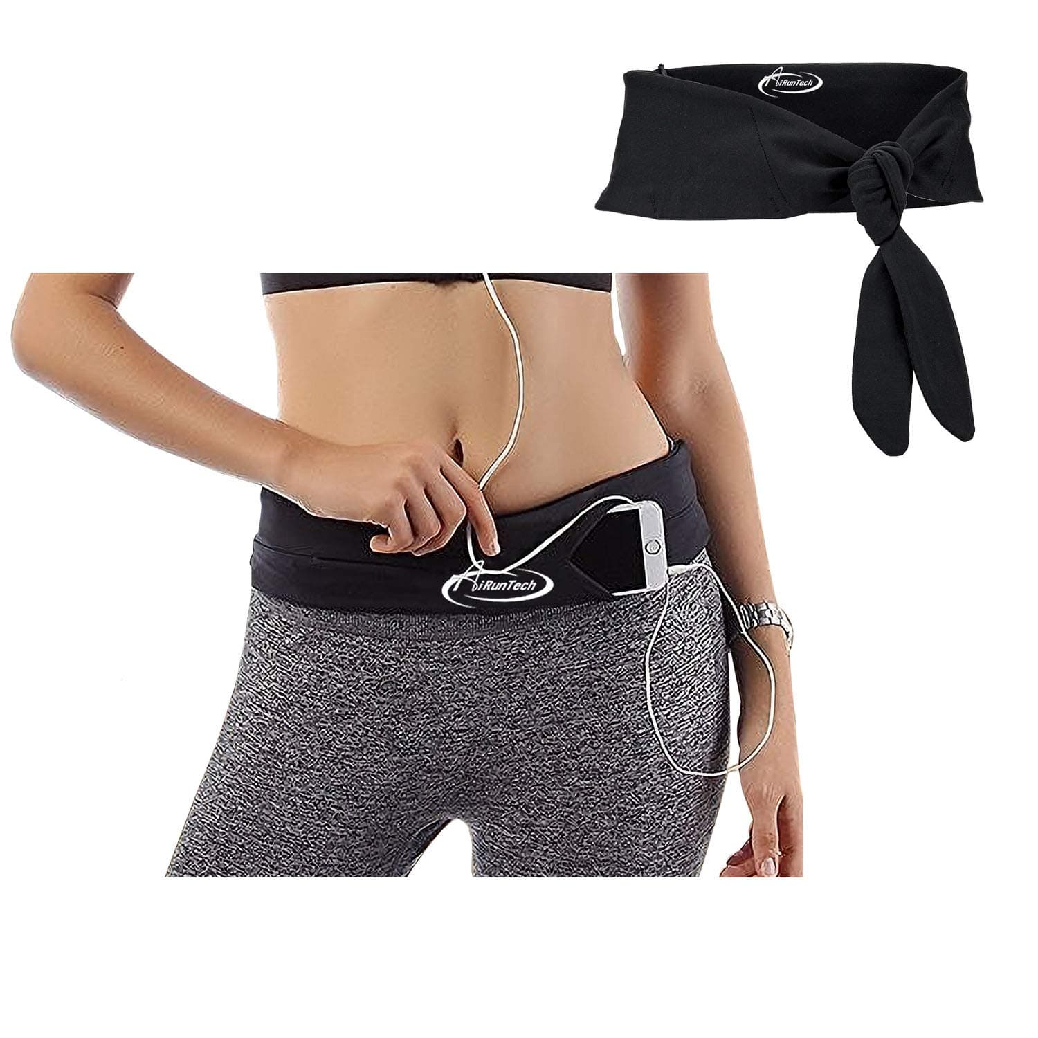 AiRunTech Upgraded No Bounce Hydration Belt Can be Cut to Size Design Strap for Any Hips for Men Women Running Belt with Water Bottle Holder with Large Pocket Fits Most Smartphones