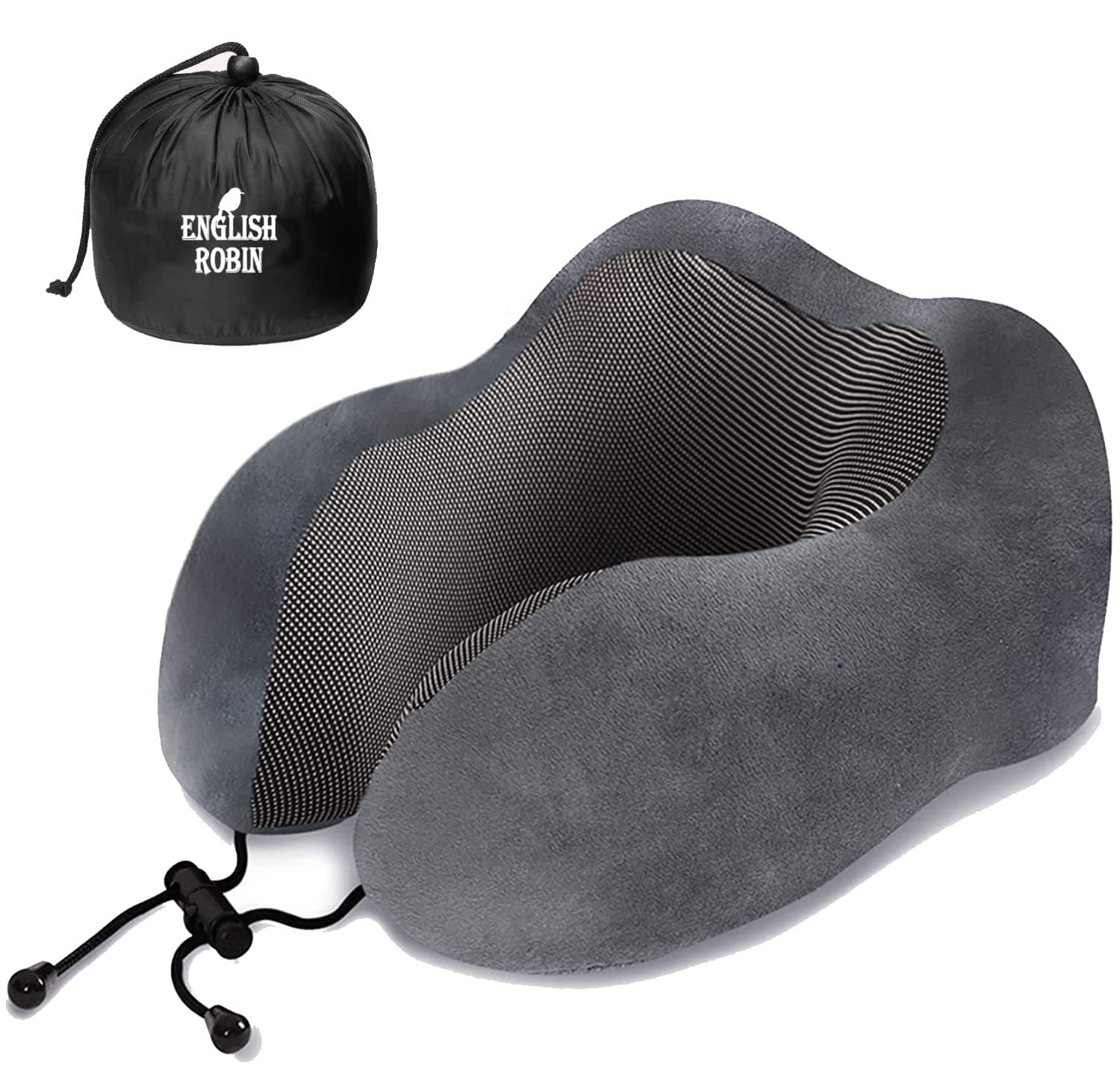 English Robin Neck Pillow Pure Memory Foam with Plush Velvet Cover Great Neck Support Perfect for Sleeping Travel Camping Road Trips Book Reading